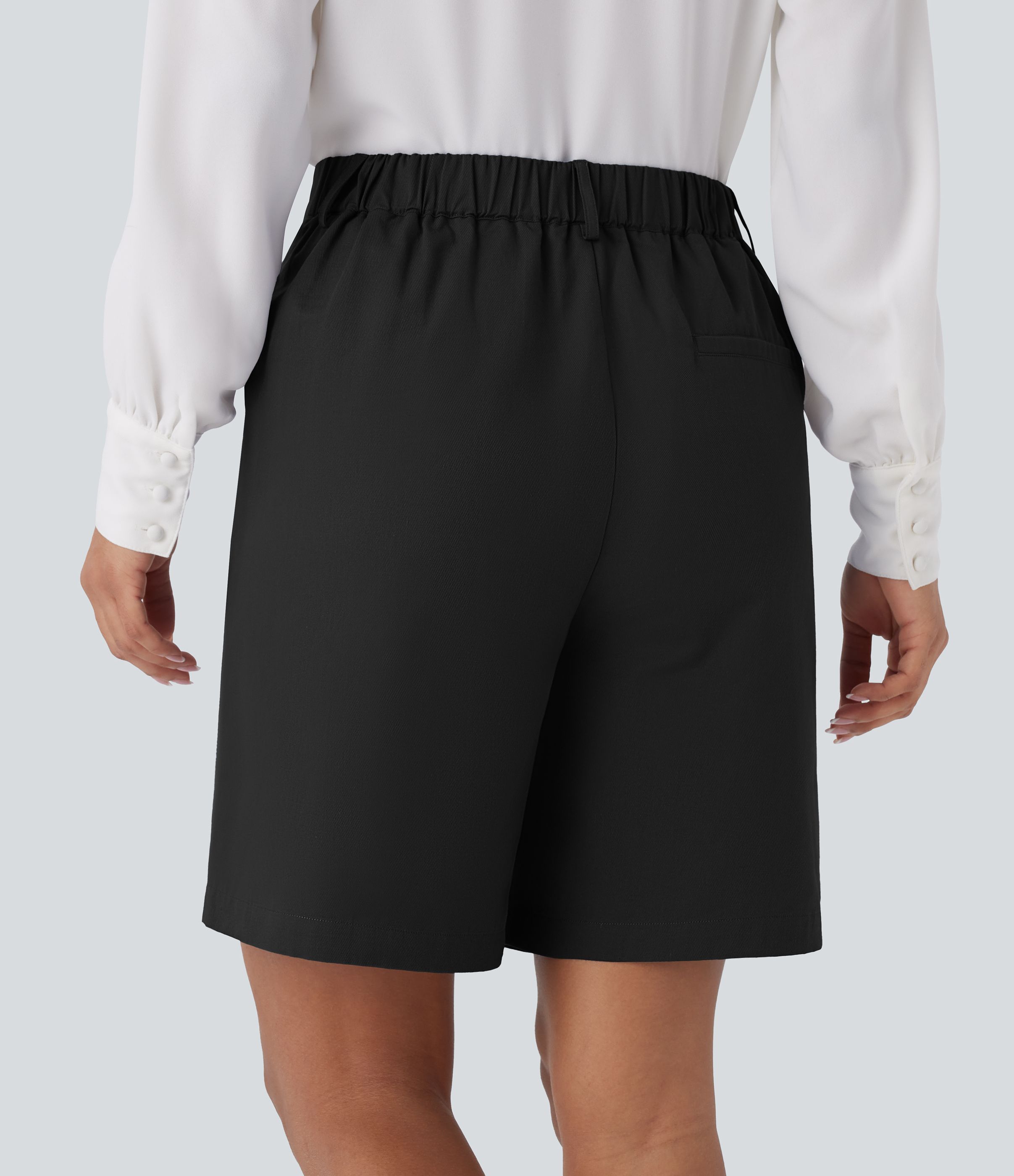 Halara High Waisted Zipper Side Pocket Casual Cotton Bermuda Shorts  - Black - S booty shorts compression shorts yoga shorts 
