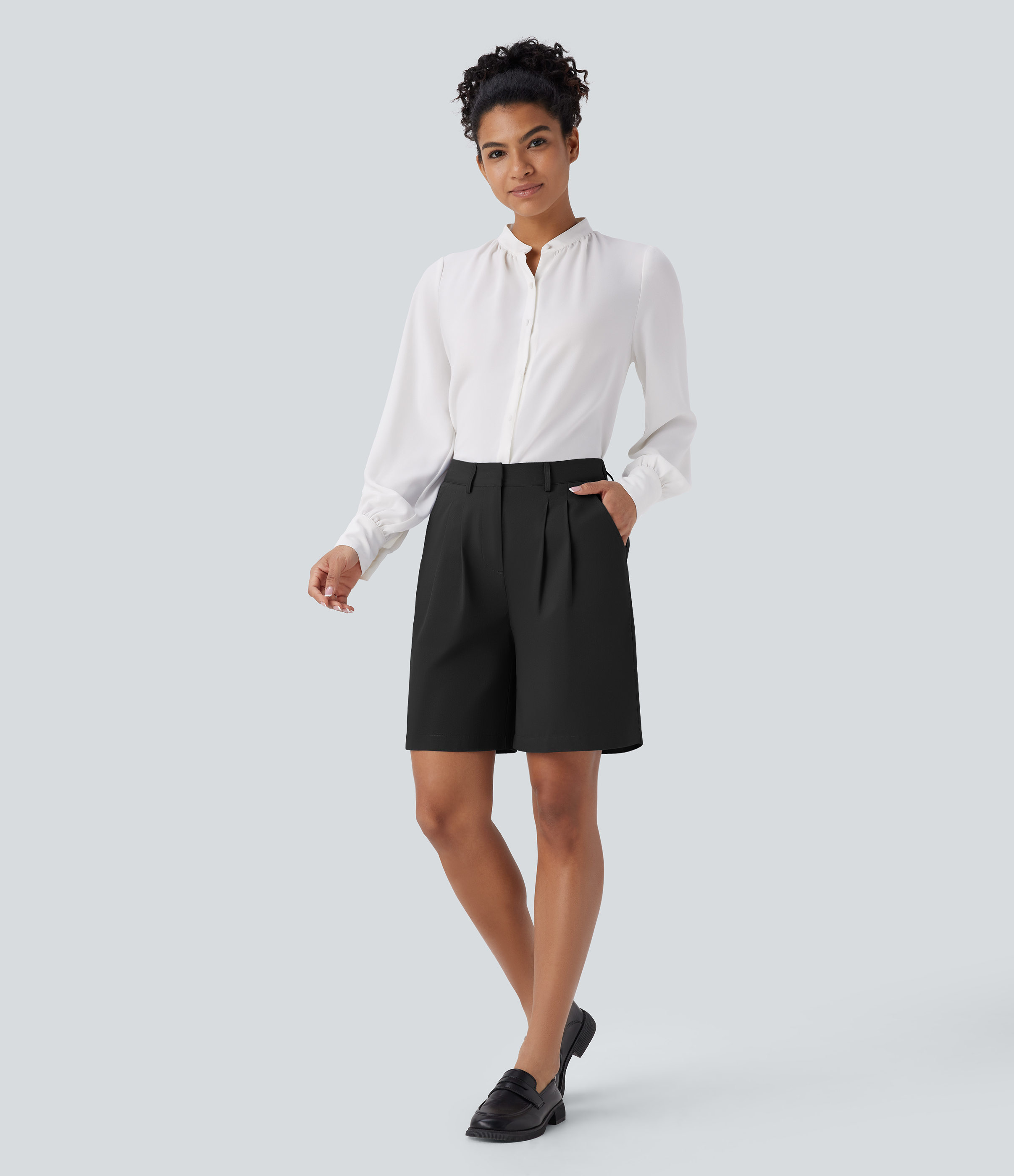 Halara High Waisted Zipper Side Pocket Casual Cotton Bermuda Shorts  - Black - S booty shorts compression shorts yoga shorts 