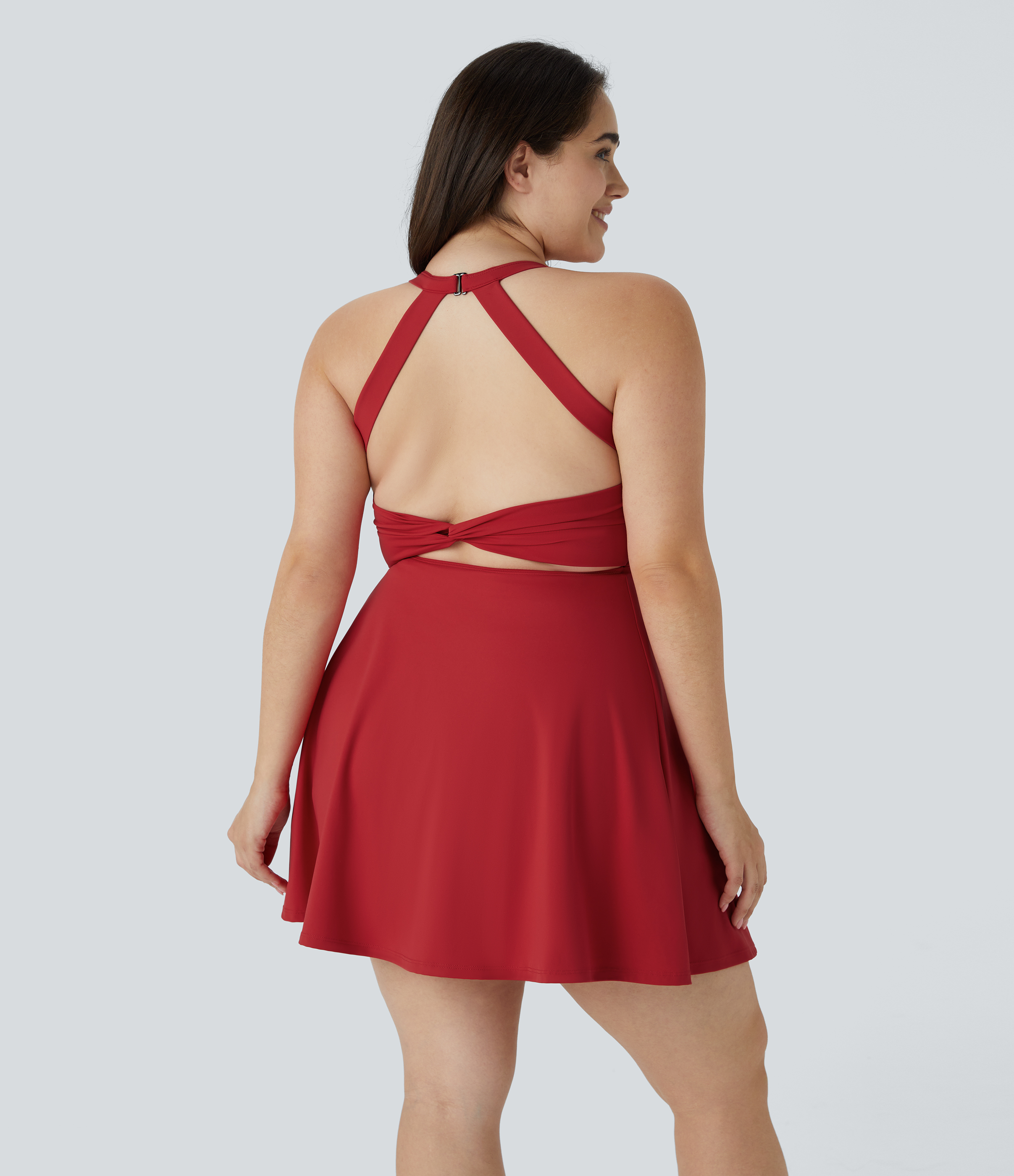 Vestido talla grande ejercicio 2 en 1 corte bolsillo lateral retorcido sin espalda-Easy Peezy