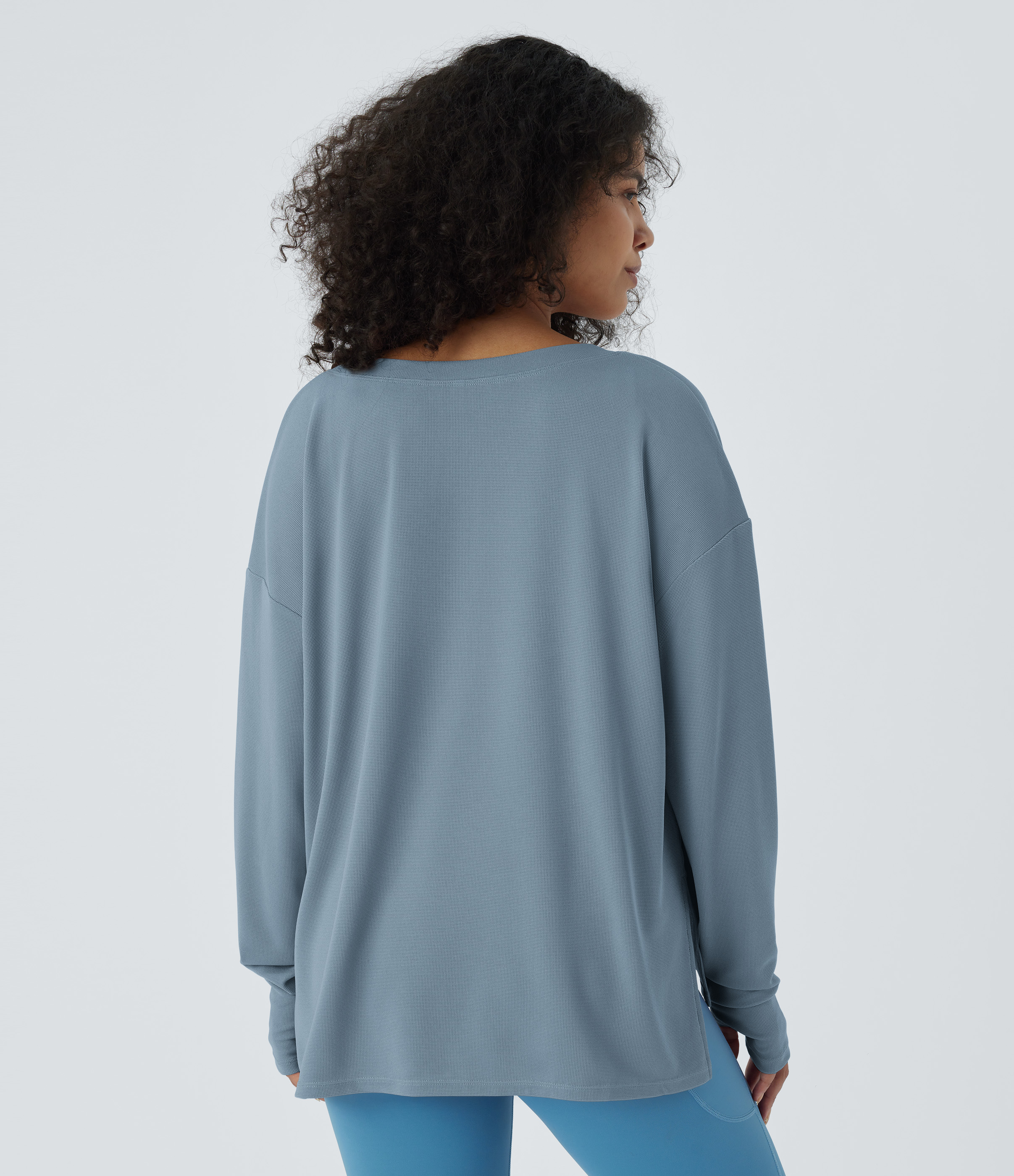 Halara Button Front Thumb Hole Split Waffle Casual Sweatshirt  - Mountain Spring - M 