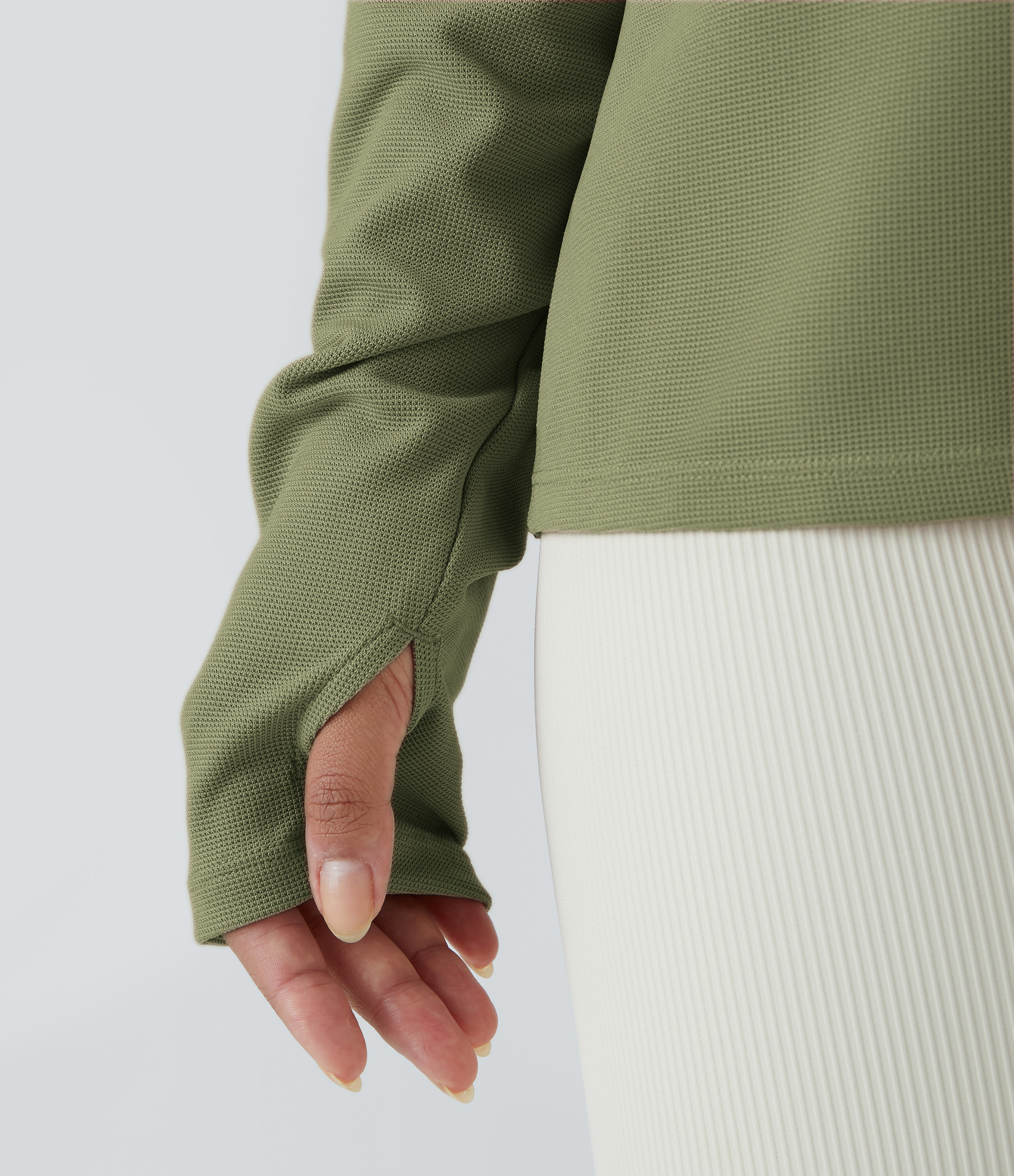 Halara Button Front Thumb Hole Split Waffle Casual Sweatshirt  - Loden Green - XL 