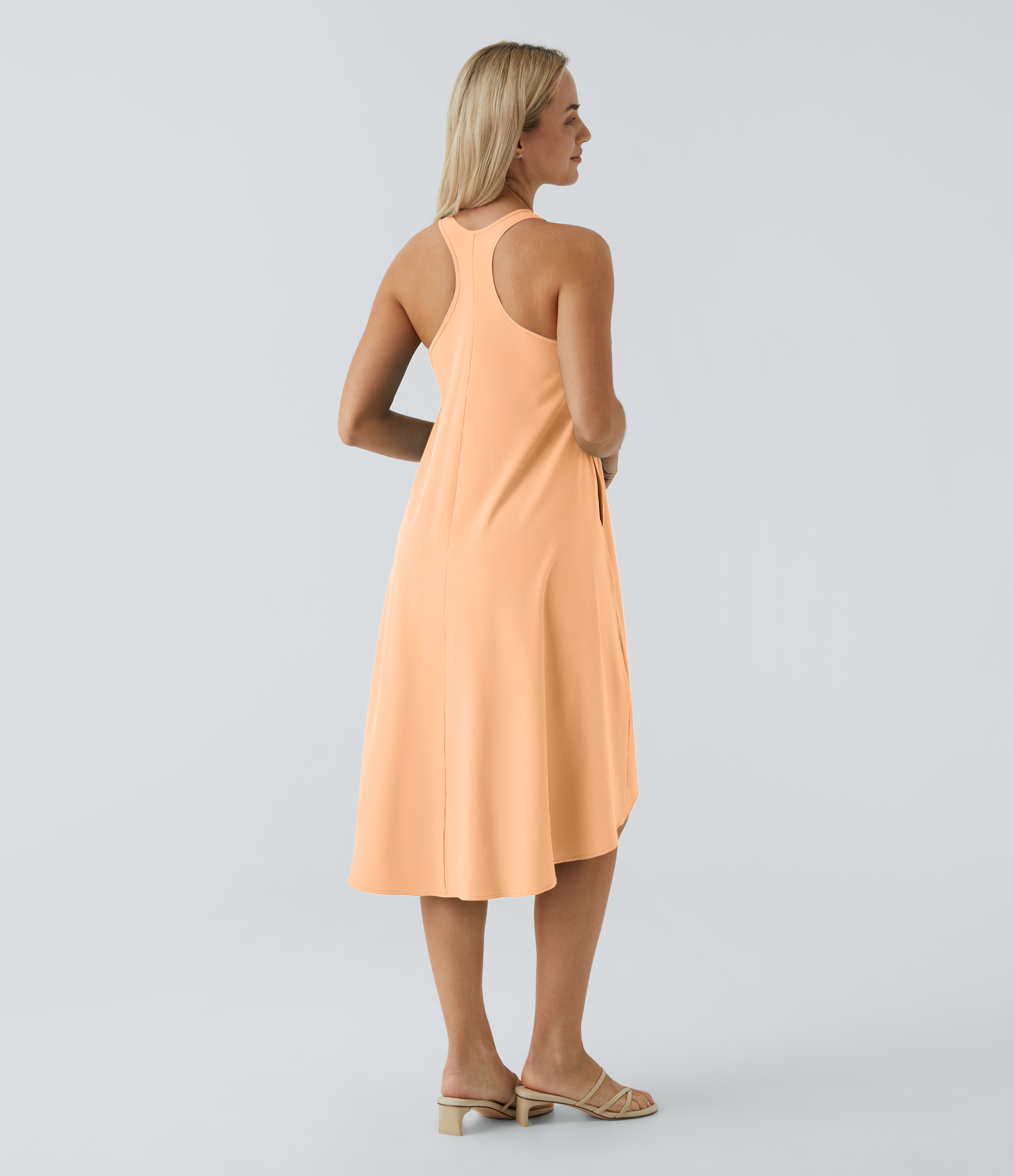Halara Breezefulв„ў Backless Racerback Side Pocket High Low Flowy Midi Quick Dry Casual Dress Casual Dress - Peach Orange - L slip dress 