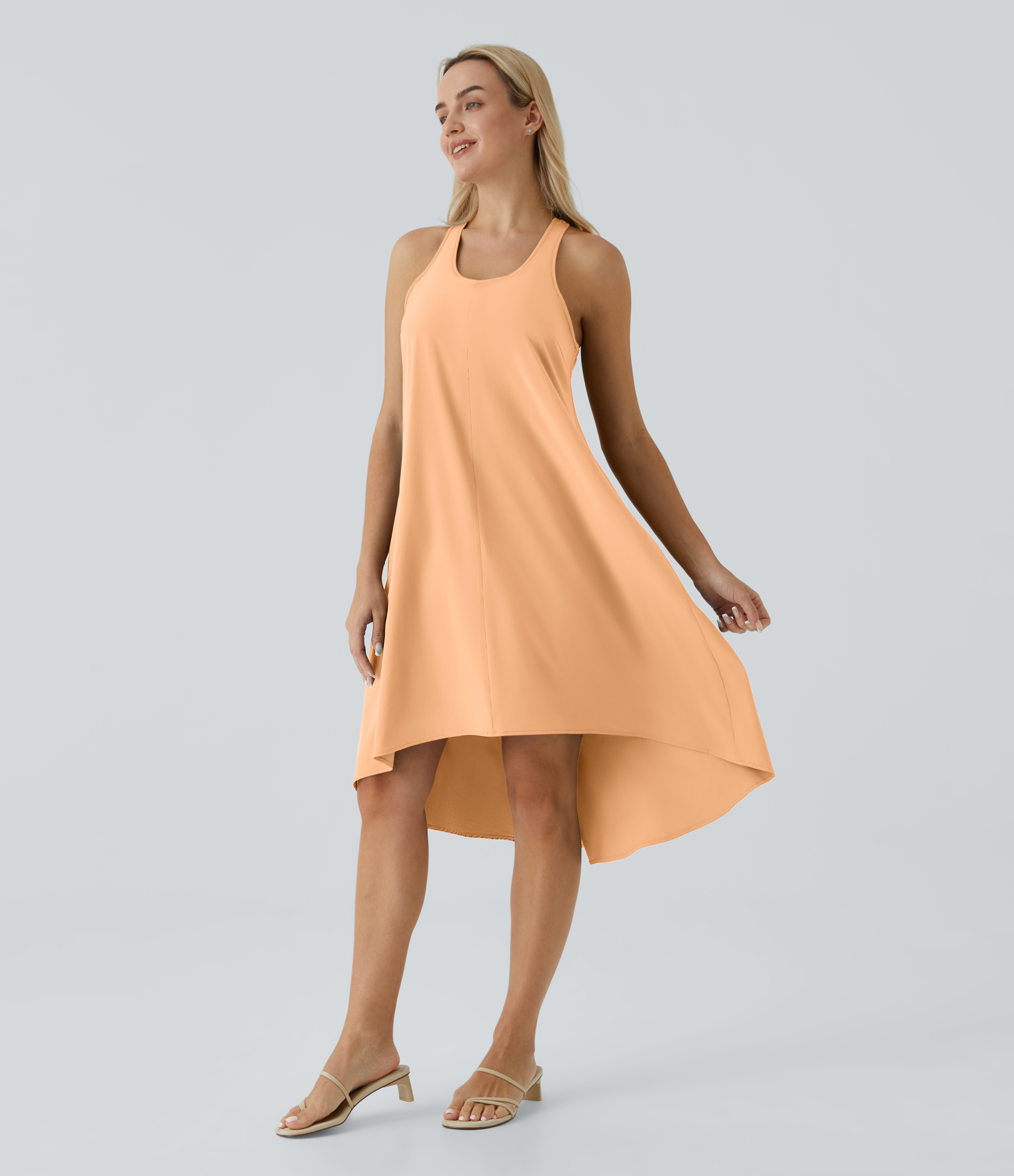 Halara Breezefulв„ў Backless Racerback Side Pocket High Low Flowy Midi Quick Dry Casual Dress Casual Dress - Peach Orange - L slip dress 