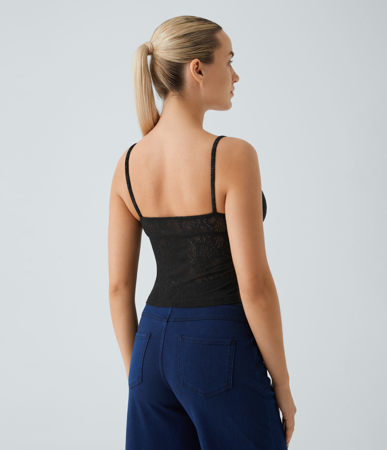 Halara Backless Cropped Lace Casual Tank Top Tank Top - Black - XL golf tops halter top tunic tops sleeveless tops backless top 