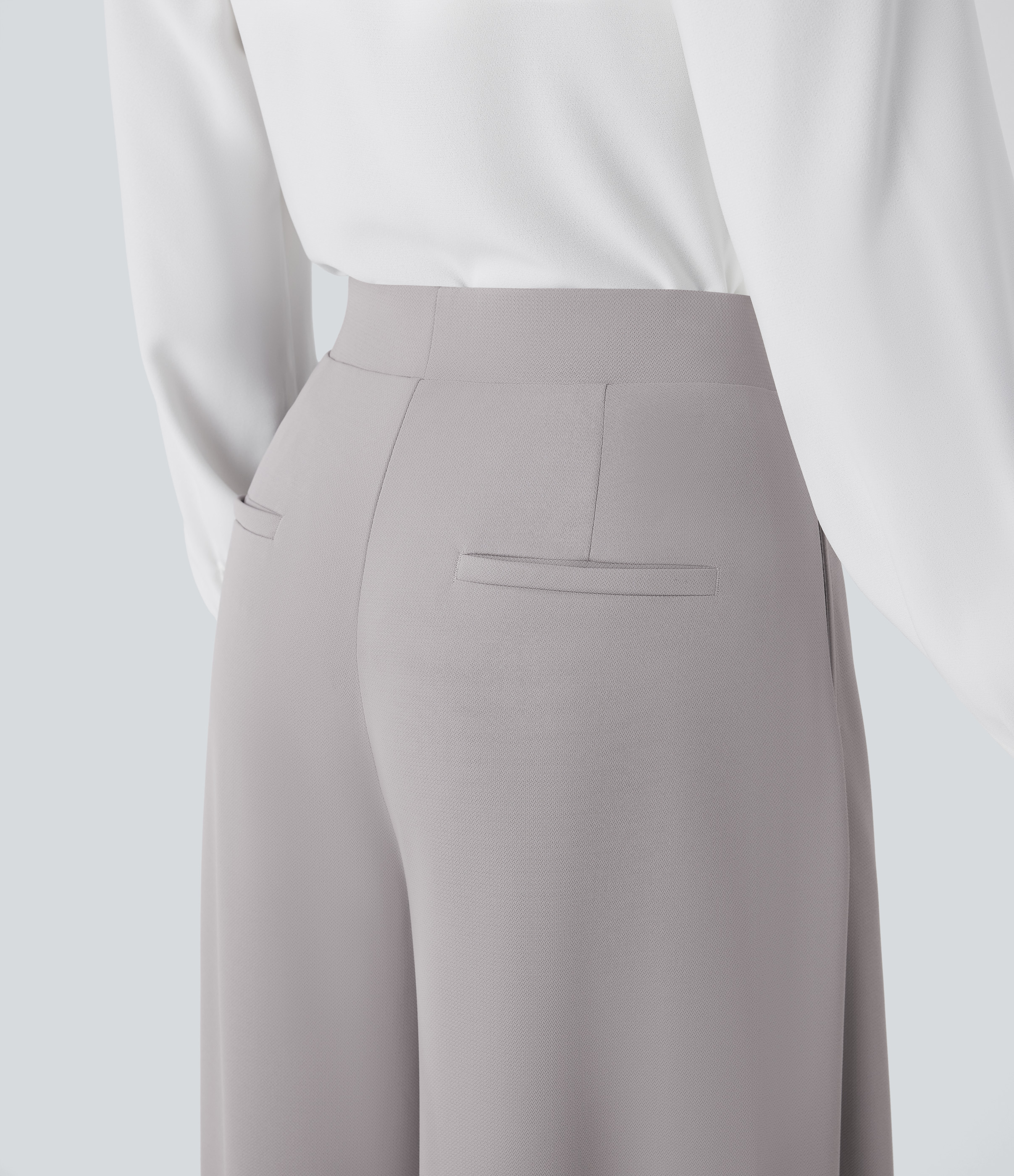 Halara High Waisted Decorative Button Side Pocket Palazzo Wide Leg Work Pants  - Gull - L(regular) sweatpants jogger pants stacked sweatpants 