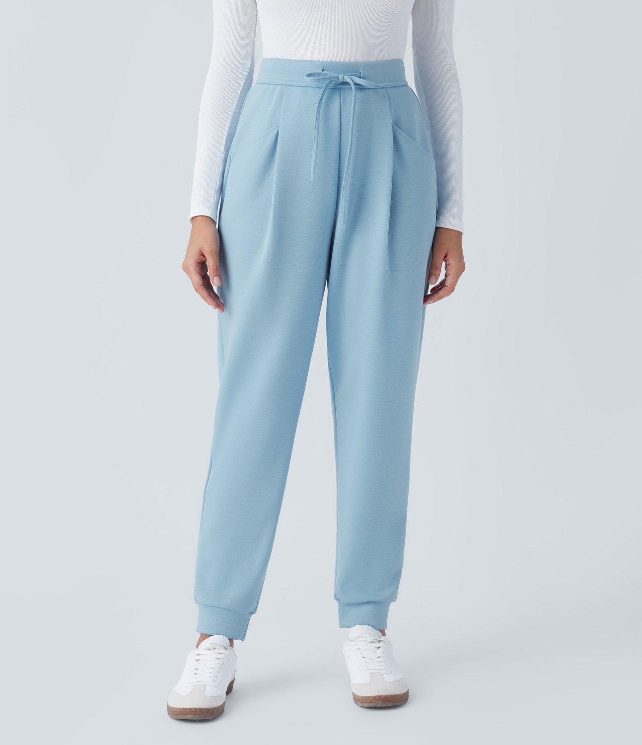 Halara High Waisted Drawstring Side Pocket Casual Joggers  - Light Foggy Blue - XL(regular) 
