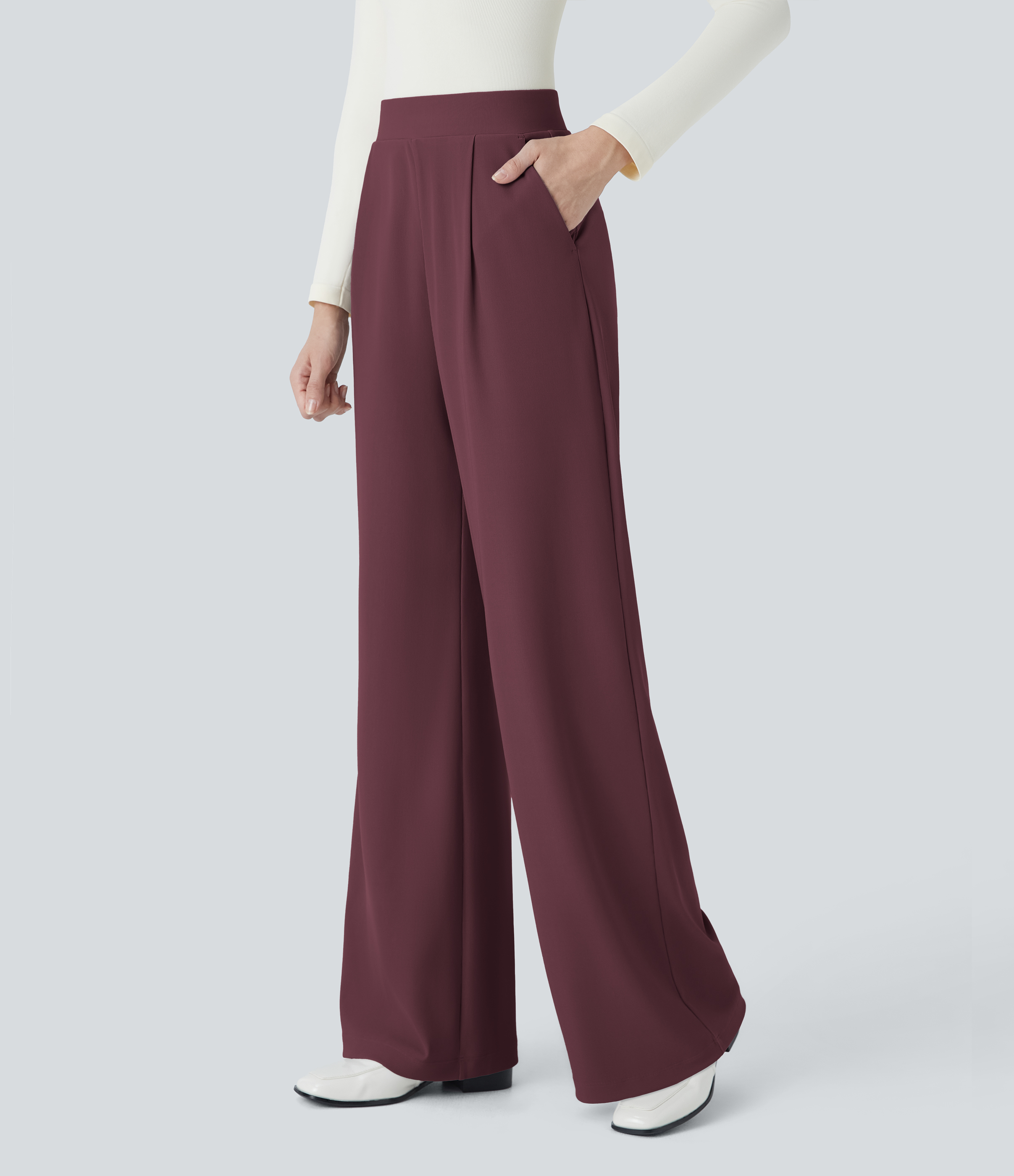 Halara Halara Flexв„ў High Waisted Body Sculpt Waist-Slimming Side Pocket Wide Leg Micro Waffle Work Pants  - Evening Red - XL(tall) sweatpants 