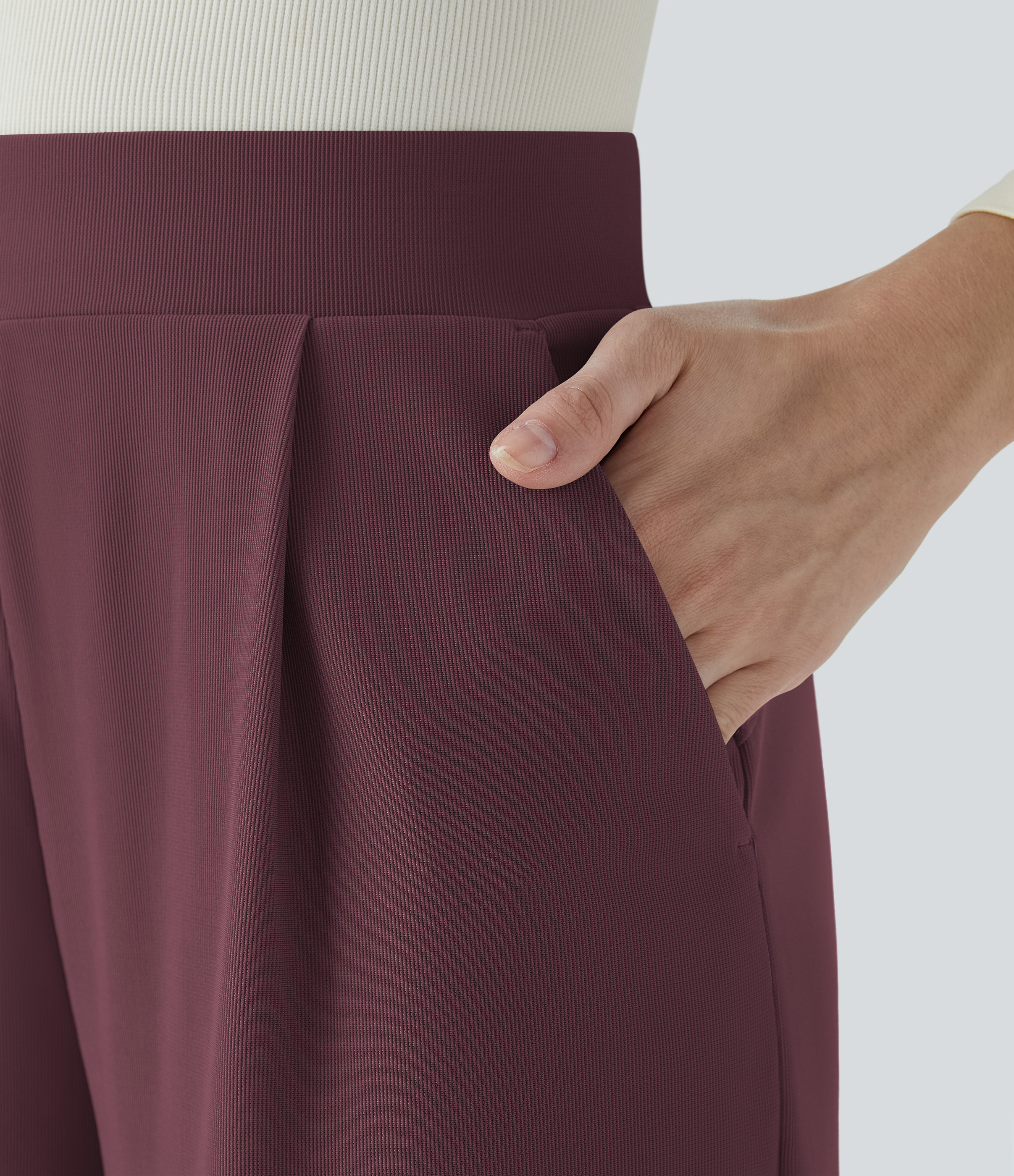 Halara Halara Flexв„ў High Waisted Body Sculpt Waist-Slimming Side Pocket Wide Leg Micro Waffle Work Pants  - Evening Red - XL(tall) sweatpants 