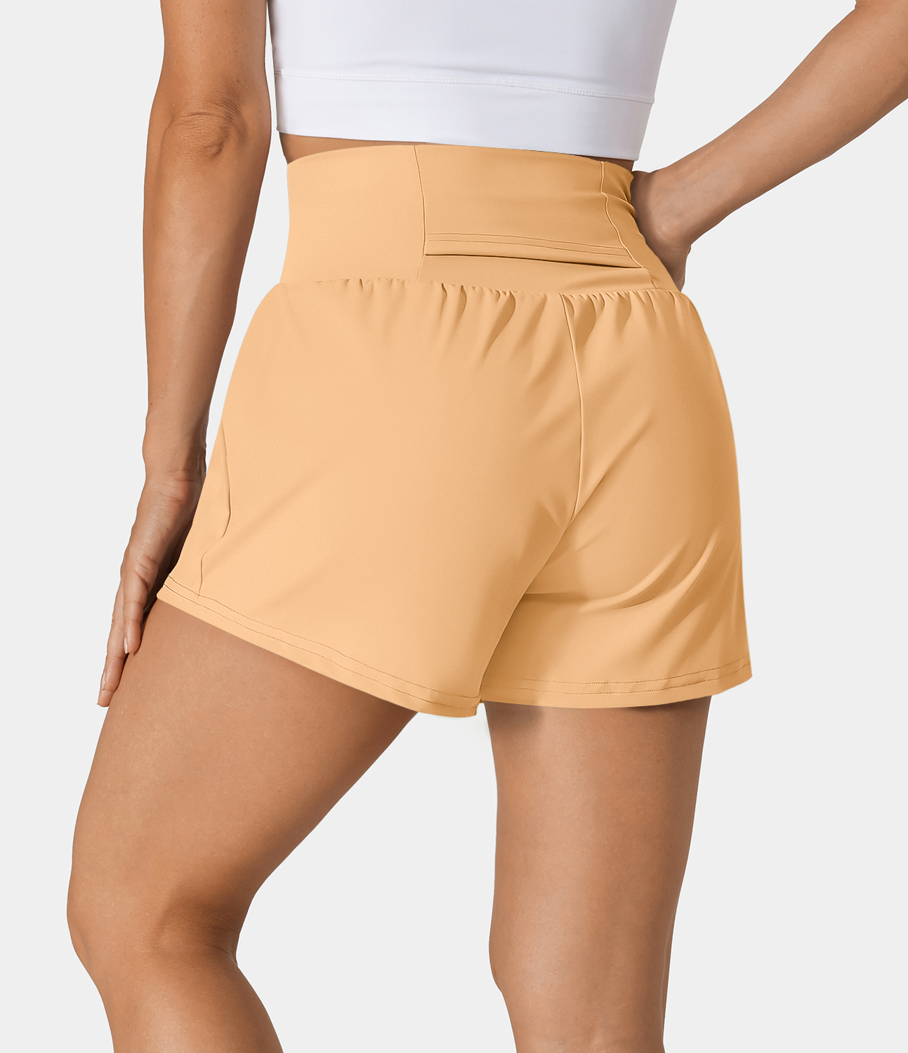 

Halara Super High Waisted Back Pocket & Side Hidden Pocket 2-in-1 Yoga Shorts 2.5" Gym Short - Sunburst -  booty shorts compression shorts