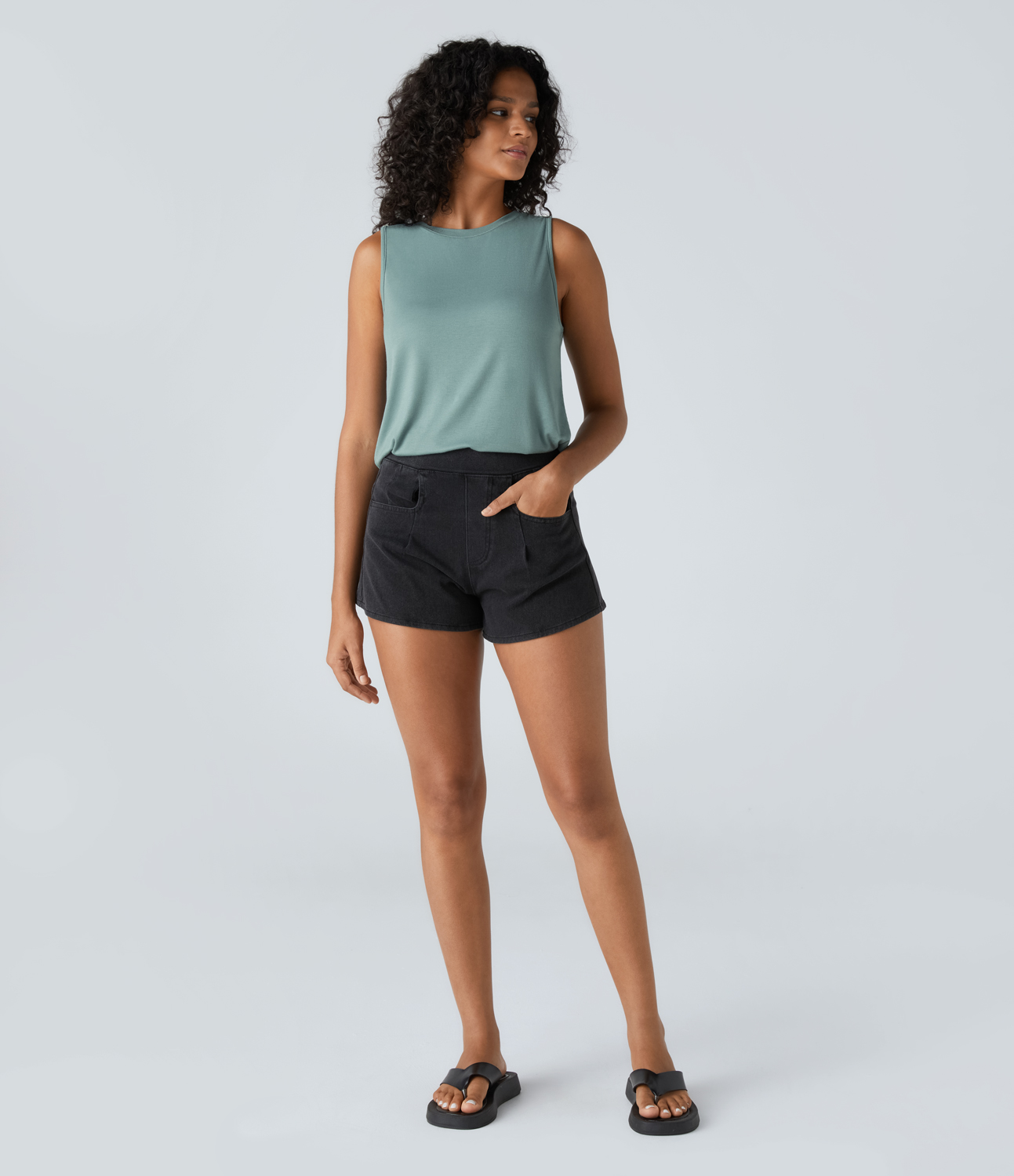 Halara Ribbed Round Neck Basic Casual Tank Top Tank Top - Clear Green -  golf tops halter top tunic tops sleeveless tops backless top