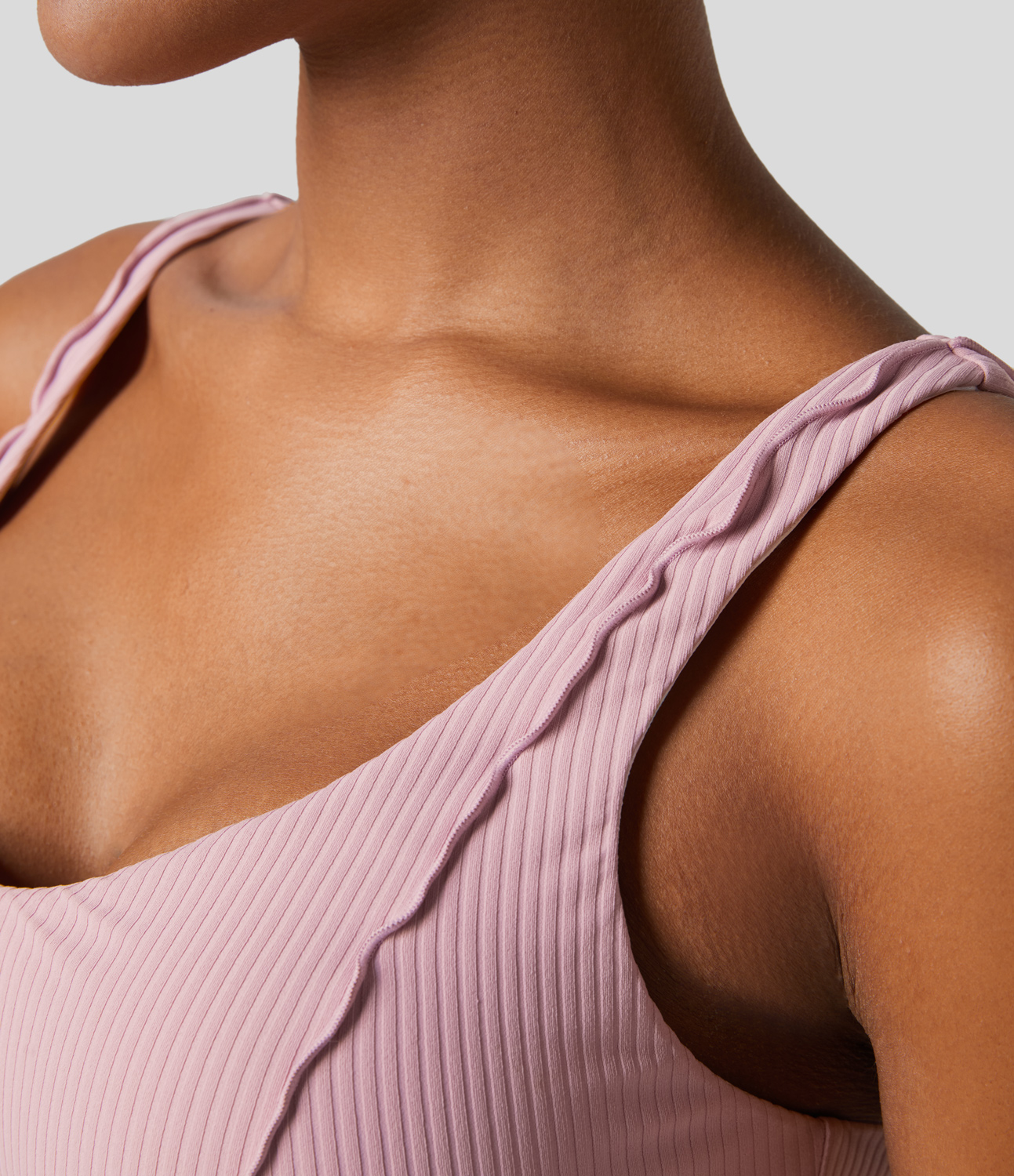 Halara Ribbed Backless Lettuce Trim Cropped Yoga Tank Top Tank Top - Bleached Mauve - M golf tops halter top tunic tops sleeveless tops 