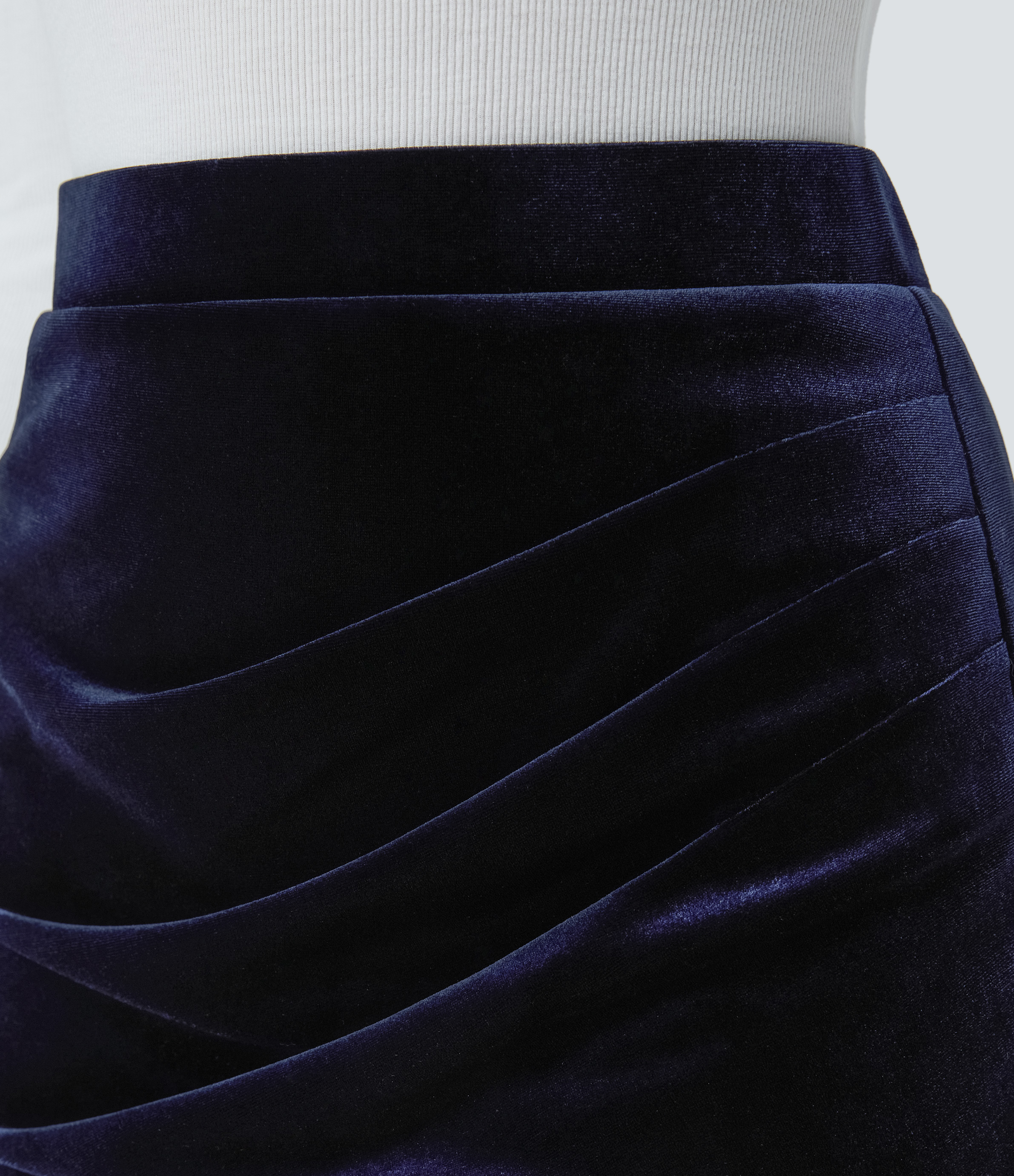Halara High Waisted Ruched Tulip Hem Midi Velvet Work Skirt  - Deep Twilight - XS(regular) 