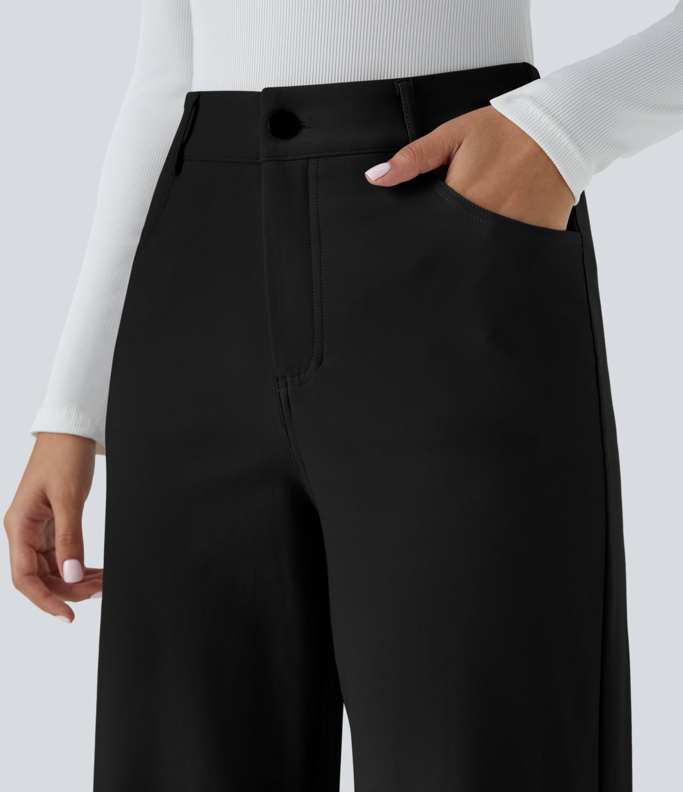 Halara Halara Flexв„ў High Waisted Button Zipper Multiple Pockets Straight Leg Twill Work Pants  - Black - S(regular) sweatpants jogger pants 