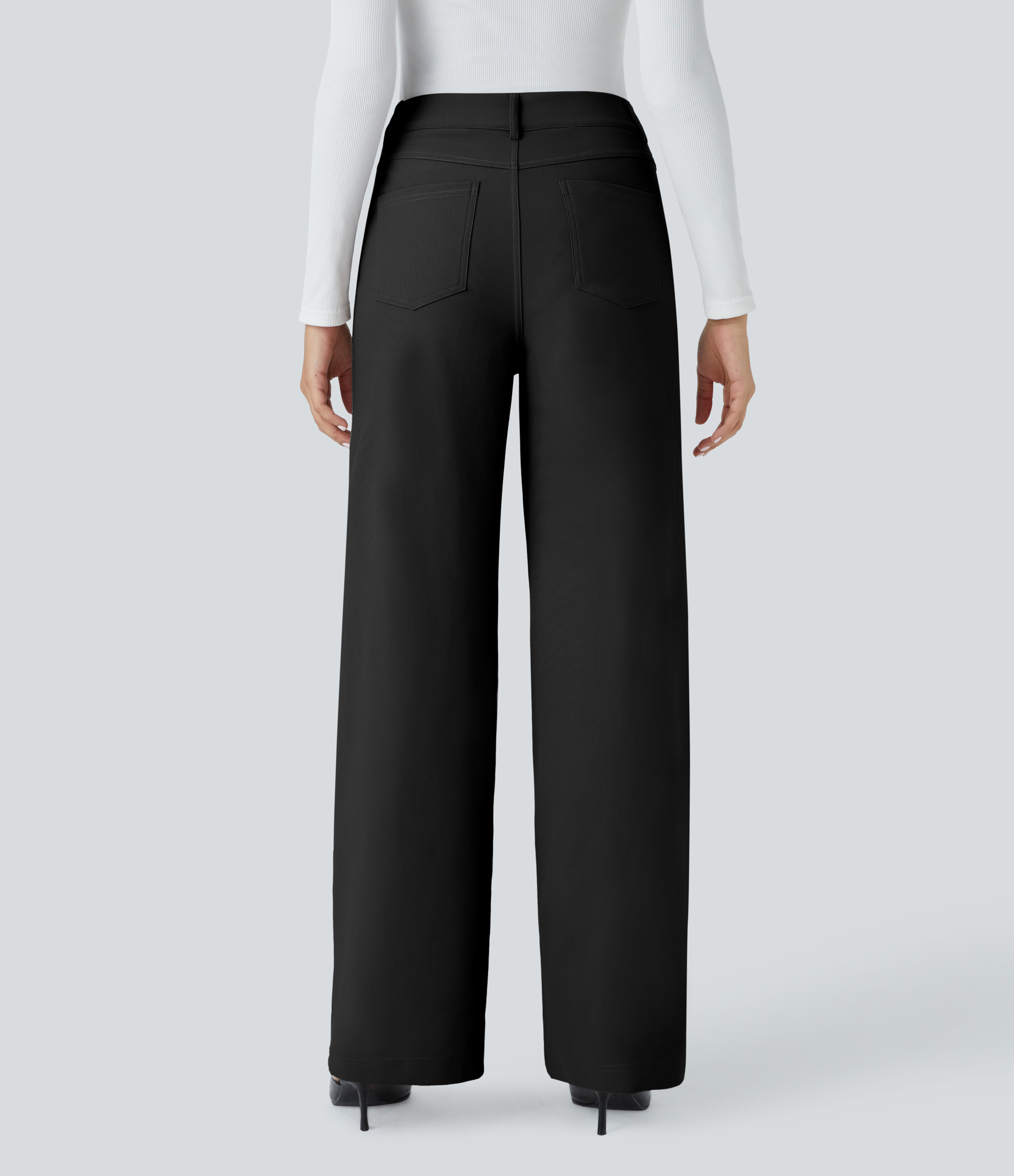 Halara Halara Flexв„ў High Waisted Button Zipper Multiple Pockets Straight Leg Twill Work Pants  - Black - S(regular) sweatpants jogger pants 
