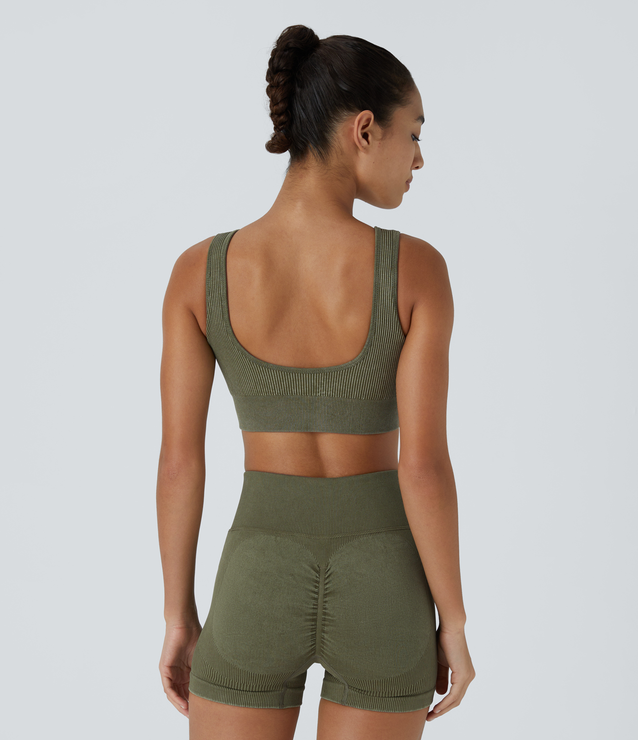 Halara Seamless Flow Medium Support Ruched Yoga Sports Bra  - Grey Green - M push up bra strapless bra backless bra sticky bra wireless bra 
