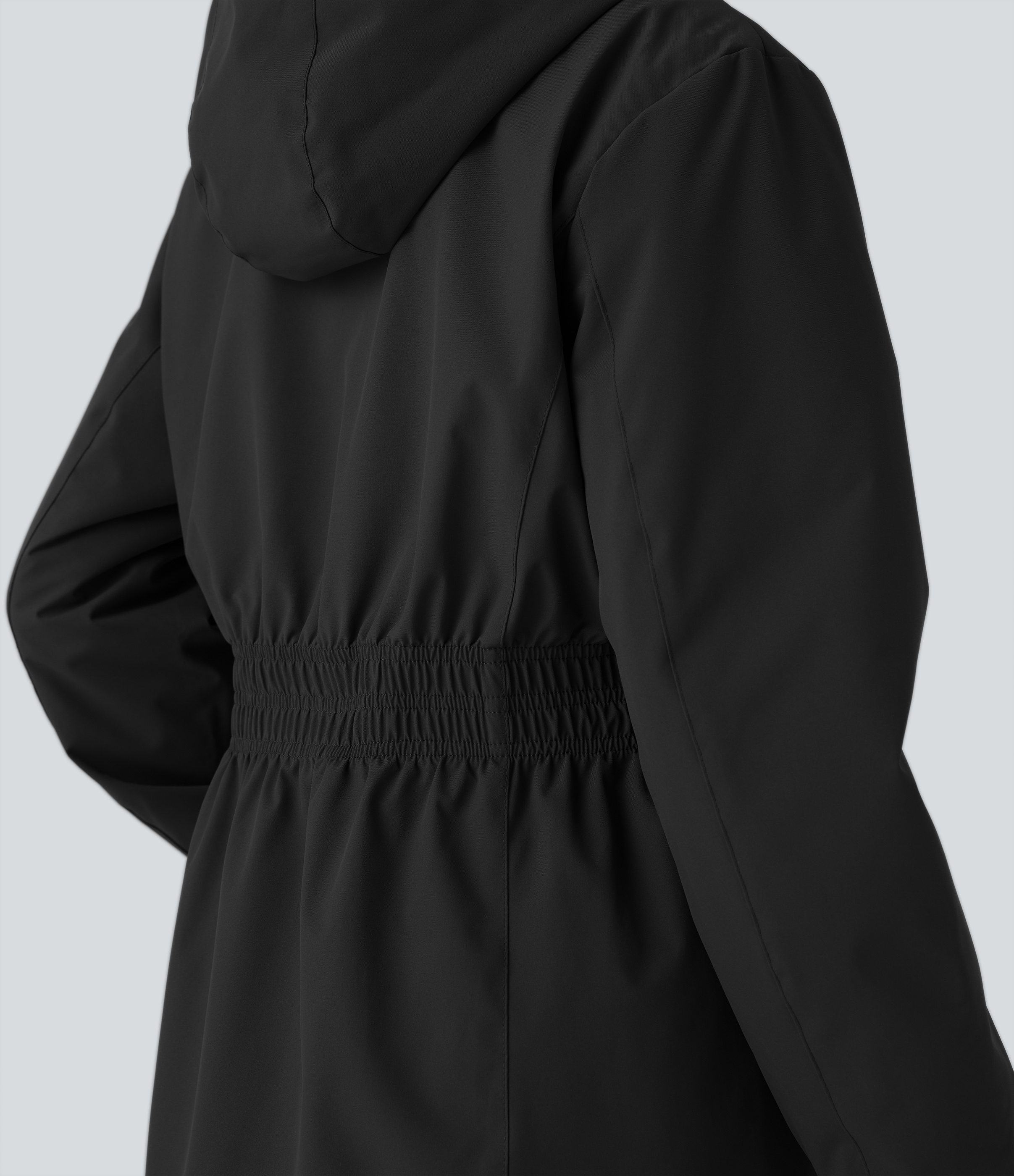 Halara Water Repellent Removable Hood Stand Collar Button Zipper Long Sleeve Side Pocket Longline Fleece Hiking Jacket  - Black - M 