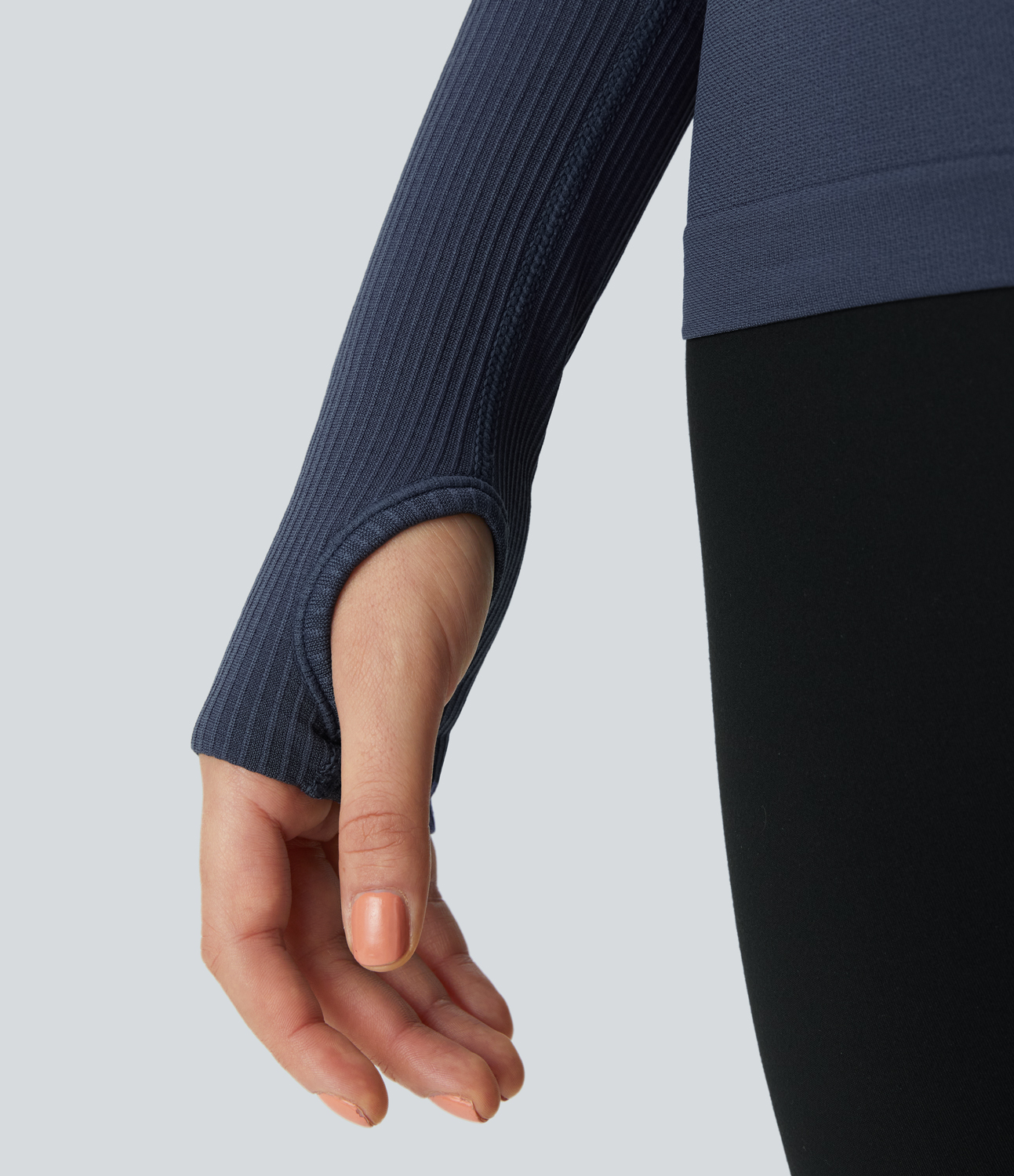 Halara Breathable Round Neck Thumb Hole Sports Top  - Blue Grey - L 