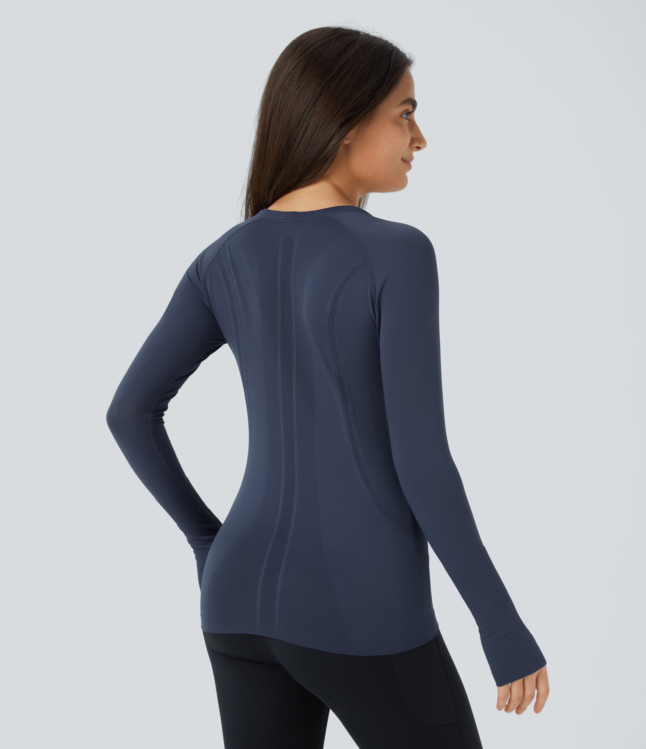 Halara Breathable Round Neck Thumb Hole Sports Top  - Blue Grey - L 