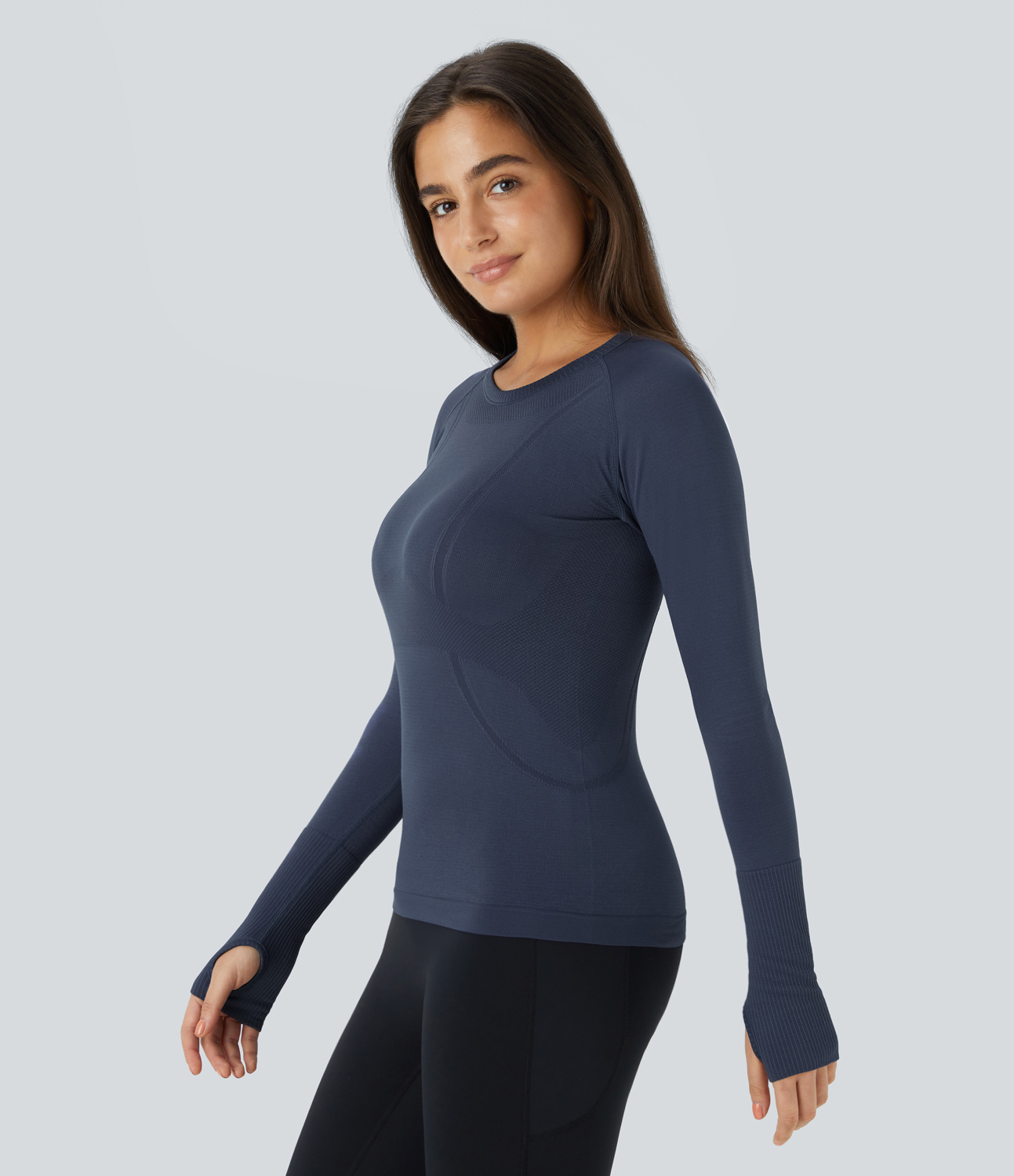 Halara Breathable Round Neck Thumb Hole Sports Top  - Blue Grey - L 