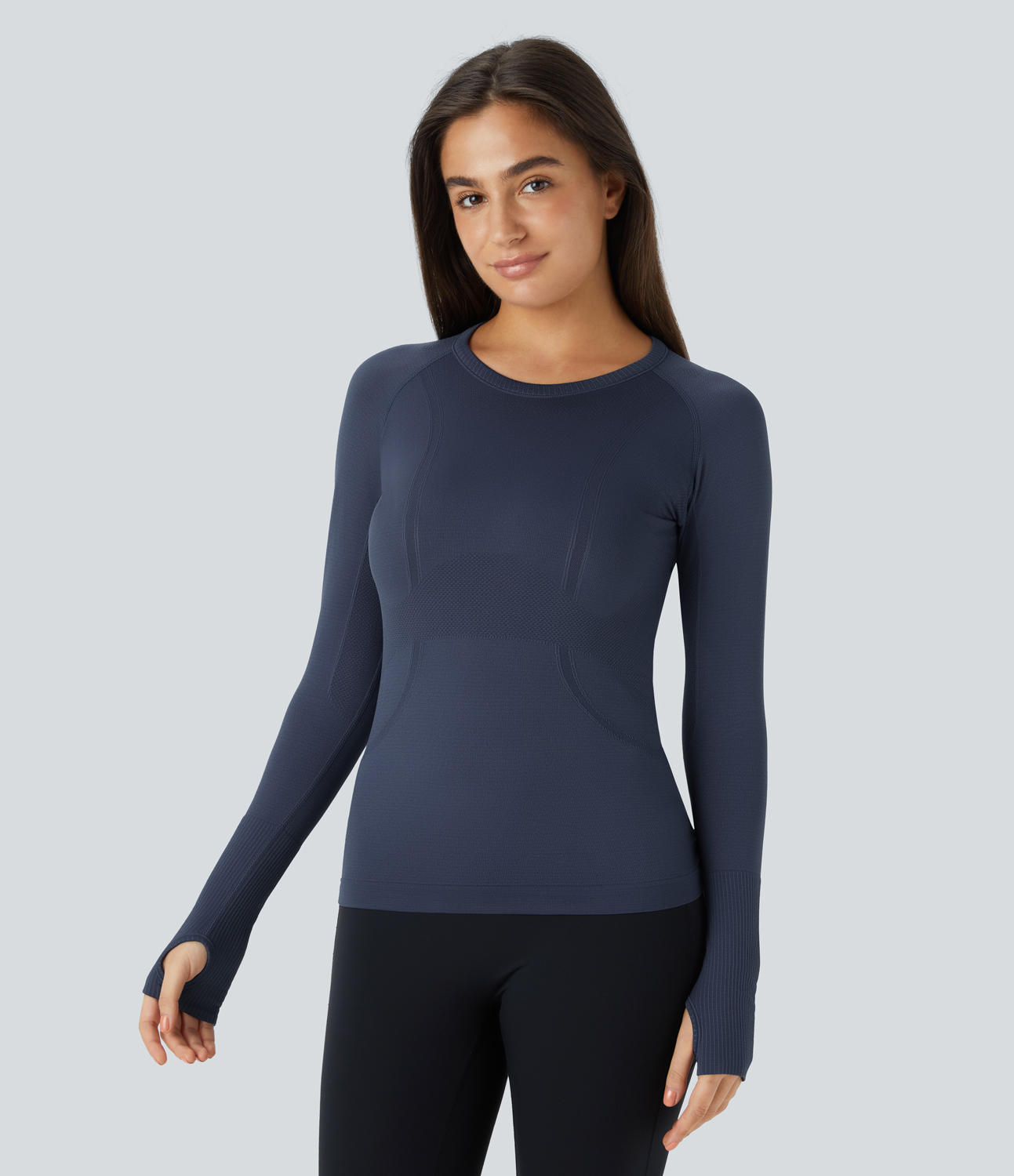 Halara Breathable Round Neck Thumb Hole Sports Top  - Blue Grey - L 