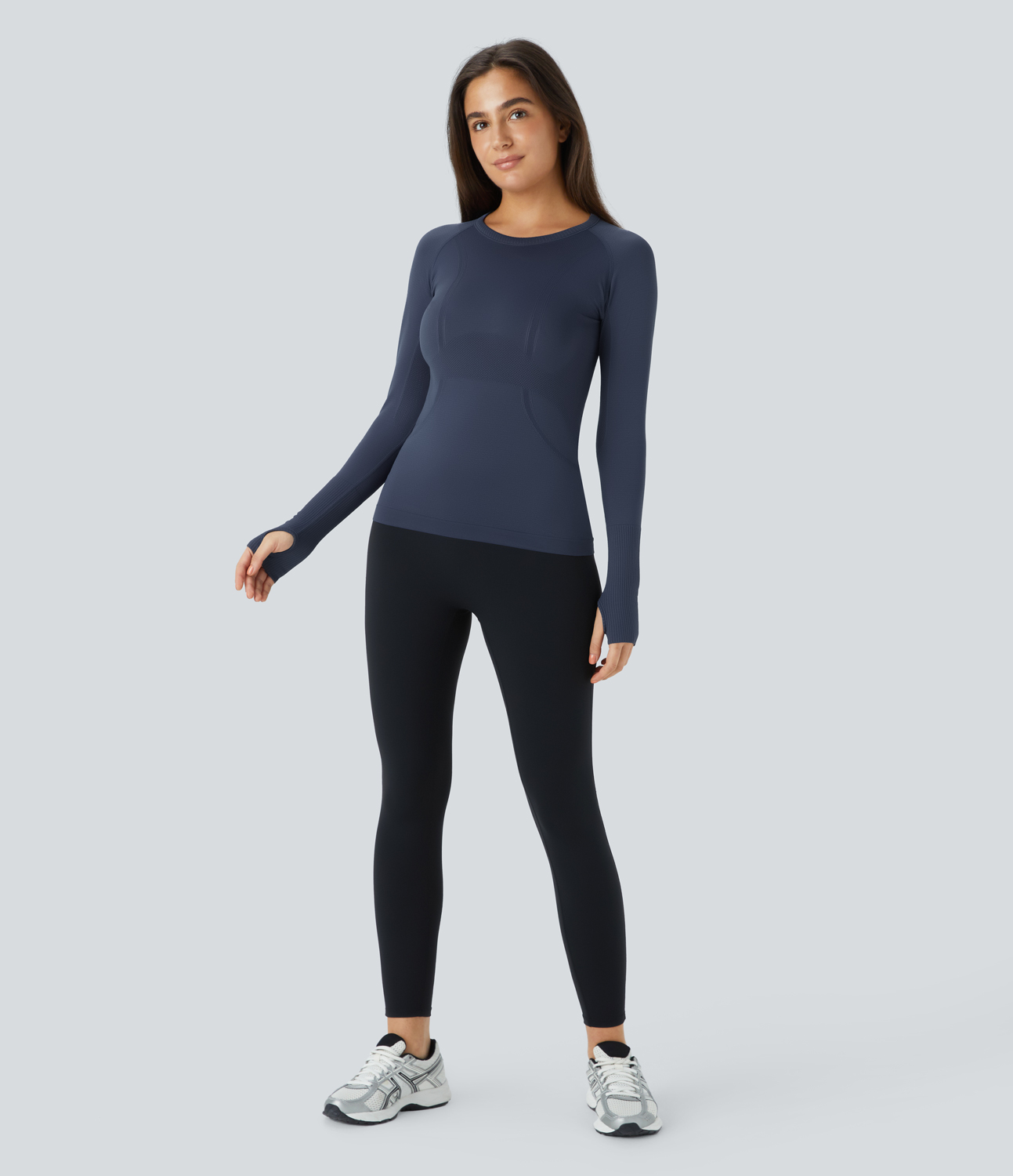 Halara Breathable Round Neck Thumb Hole Sports Top  - Blue Grey - L 