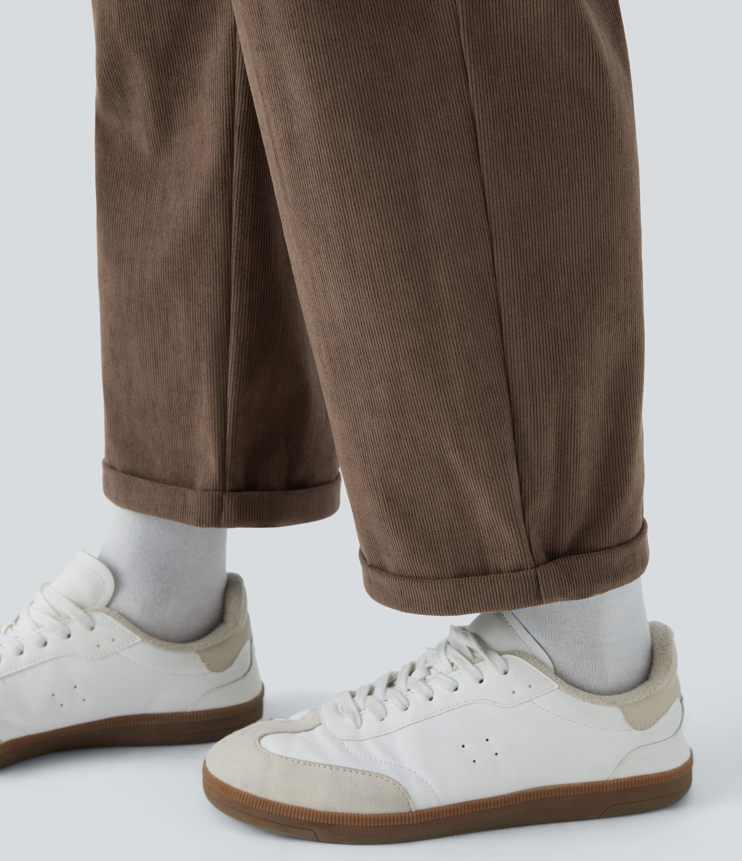Halara Mid Rise Button Zipper Multiple Pockets Ankle Length Casual Corduroy Pants  - Camellia Brown - XL(regular) sweatpants jogger pants 
