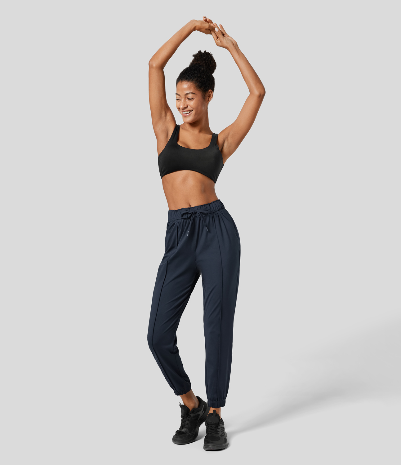 Halara Mid Rise Drawstring Side Pocket Yoga Joggers  - Fog Grey Blue - M 