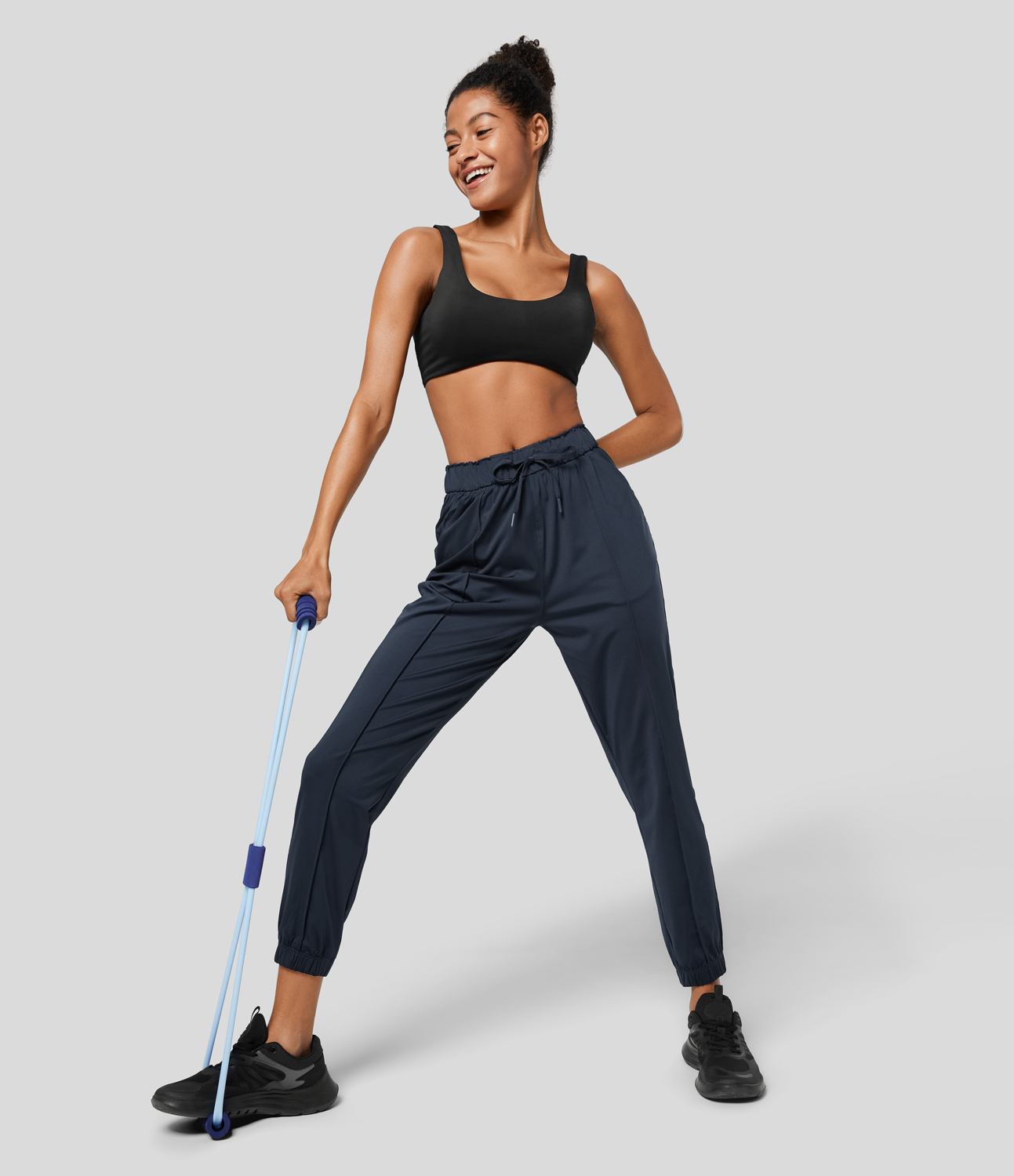 Halara Mid Rise Drawstring Side Pocket Yoga Joggers  - Fog Grey Blue - M 