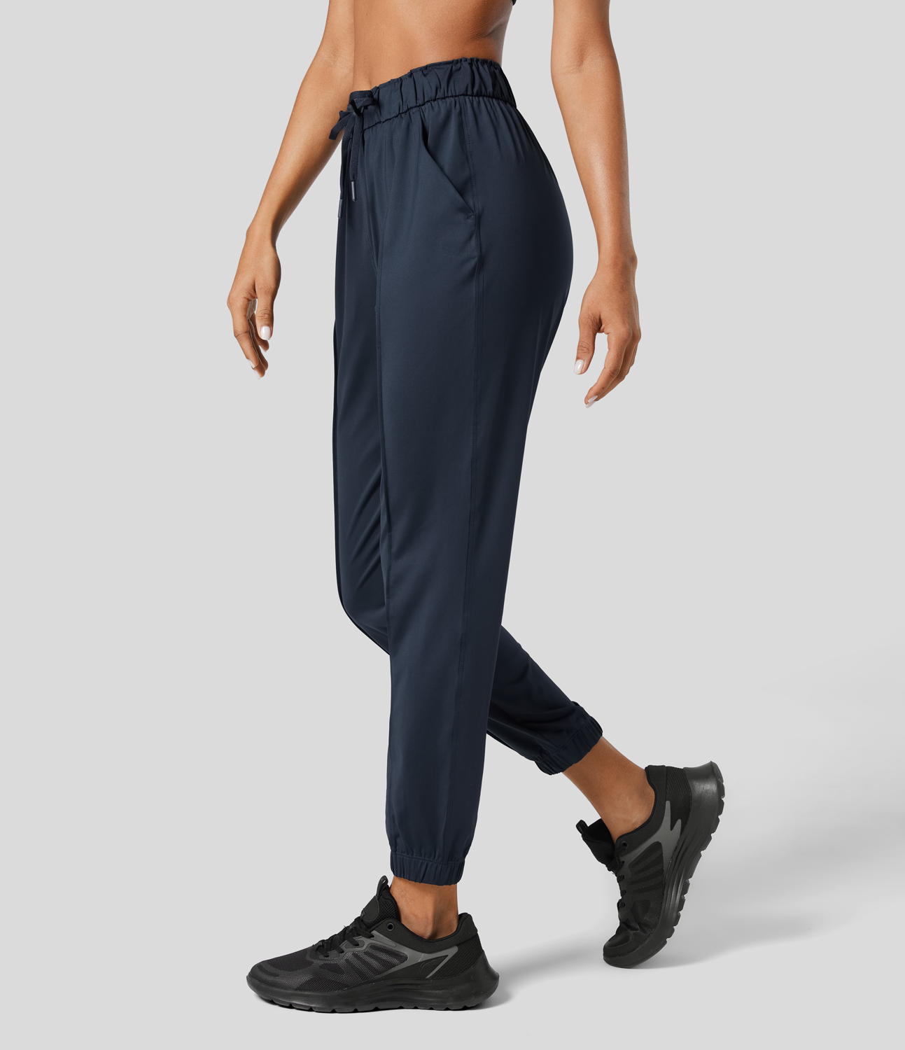 Halara Mid Rise Drawstring Side Pocket Yoga Joggers  - Fog Grey Blue - M 