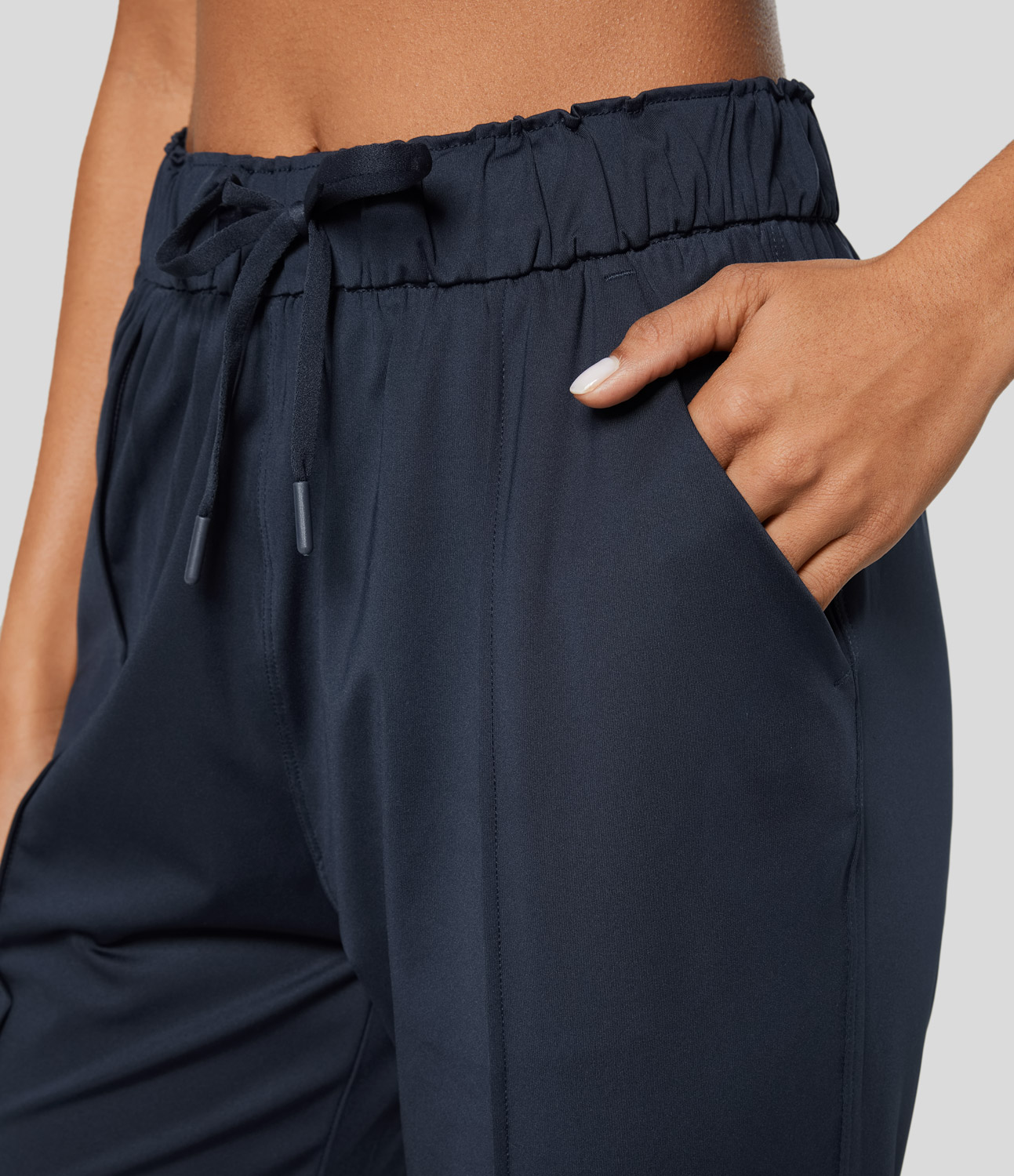 Halara Mid Rise Drawstring Side Pocket Yoga Joggers  - Fog Grey Blue - M 