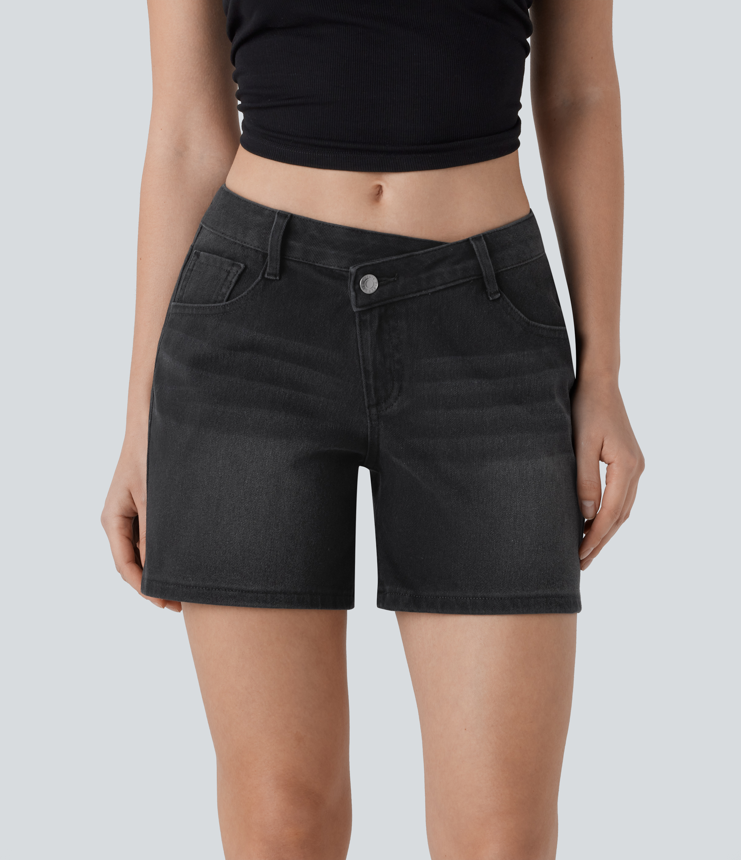 Pantalón corto Halara Flex™ Denim mezclilla elástico lavado múltiple bolsillo tiro bajo asimétrico