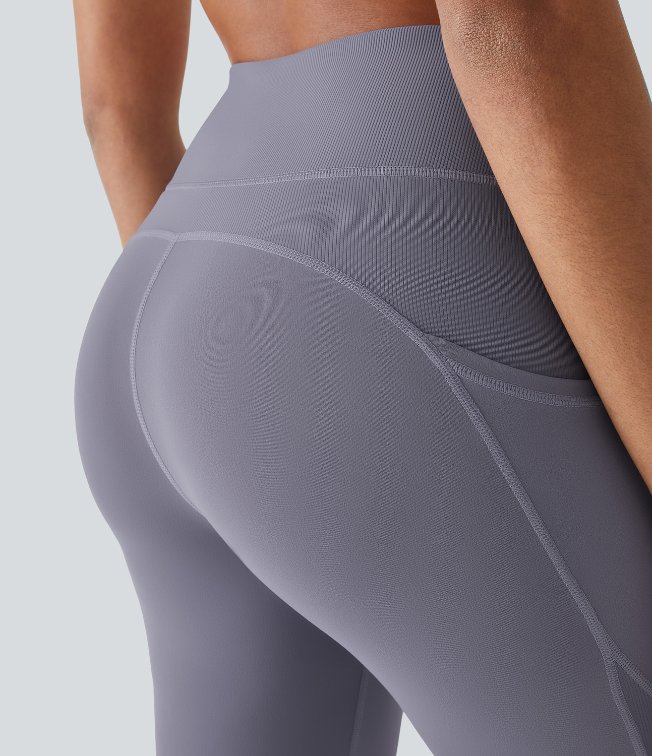 

Halara Softlyzeroв„ў High Waisted Contrast Ribbed Side Pocket Slight Flare Pilates Leggings-UPF50+ - Light Gray Violet