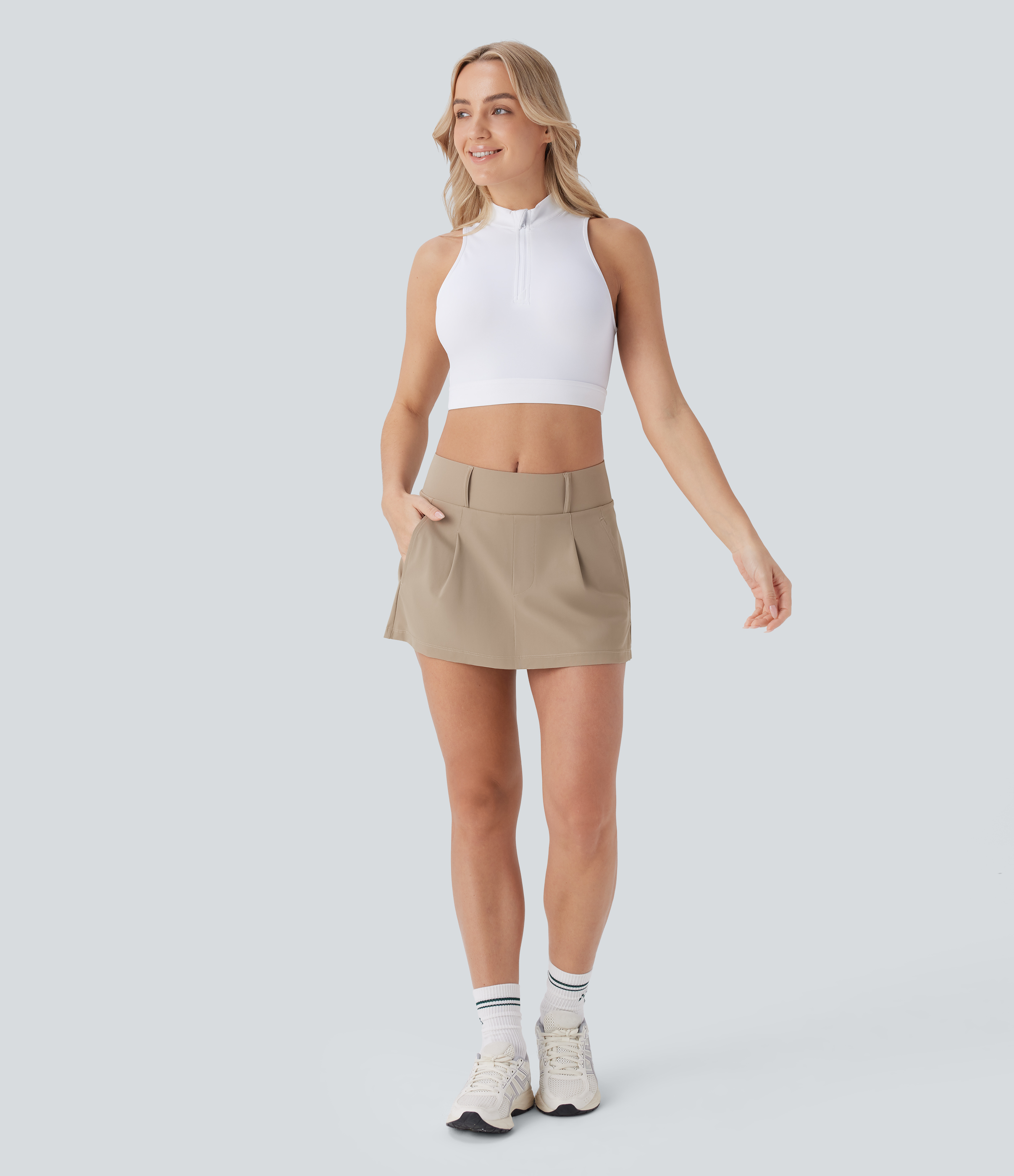 Halara Mid Rise Side Pocket 2-in-1 Mini Golf Skirt  - Earthen Yellow - XL(regular) midi skirt a line skirt golfing skirt pleated tennis skirt 