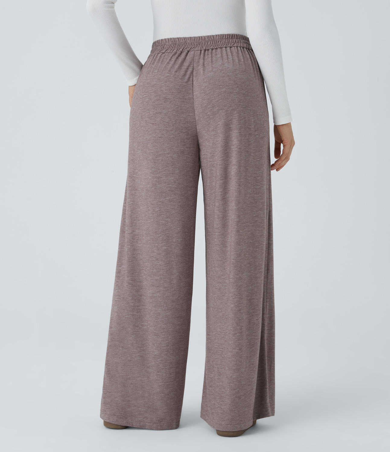 Halara High Waisted Plicated Side Pocket Wide Leg Floral Yarn Casual Pants  - Deep Tea Brown Floral Yarn - S(regular) sweatpants jogger pants 