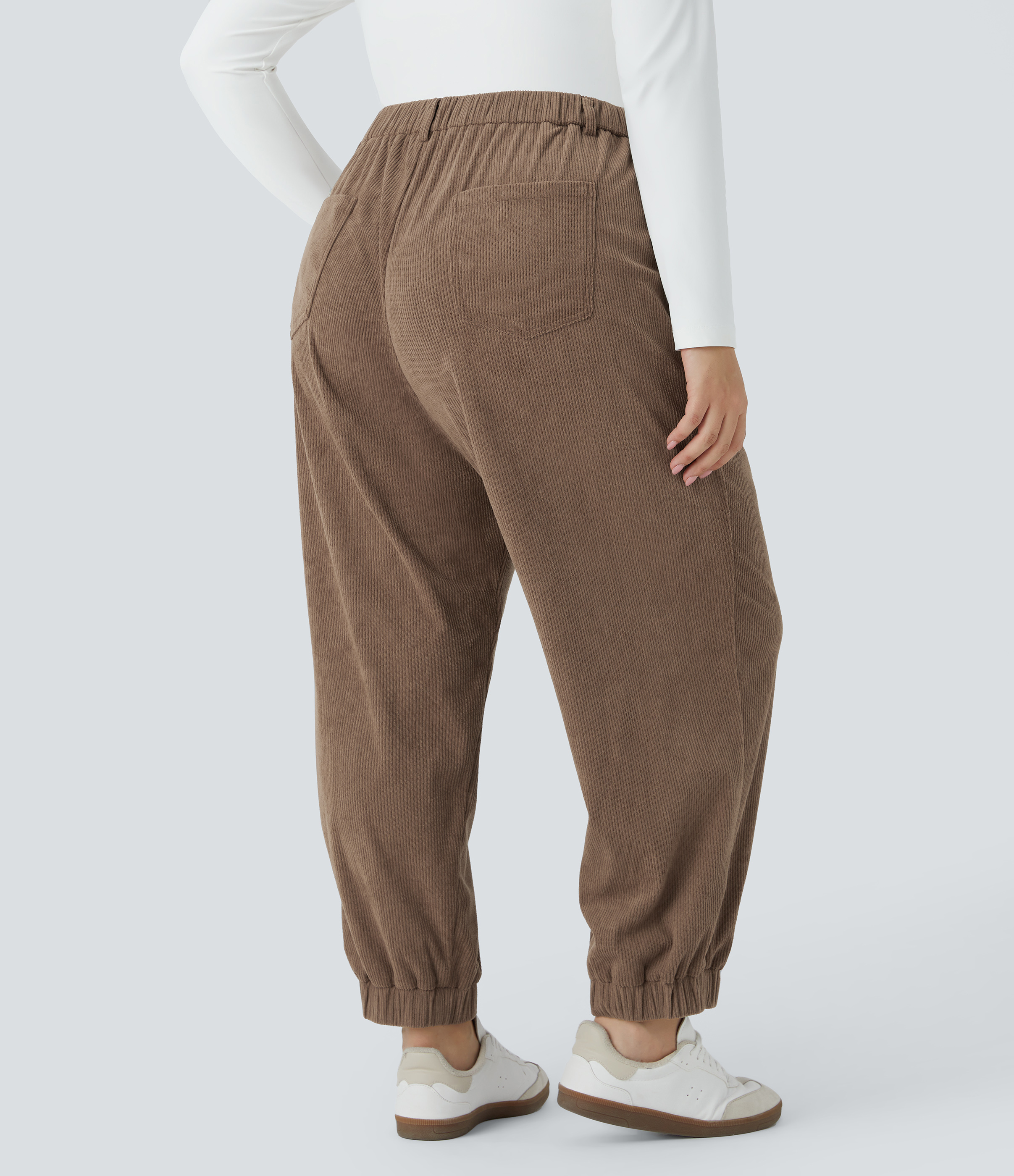 Acorn Pantalón chándal pana cremallera botón tiro medio vario bolsillo talla grande / 2