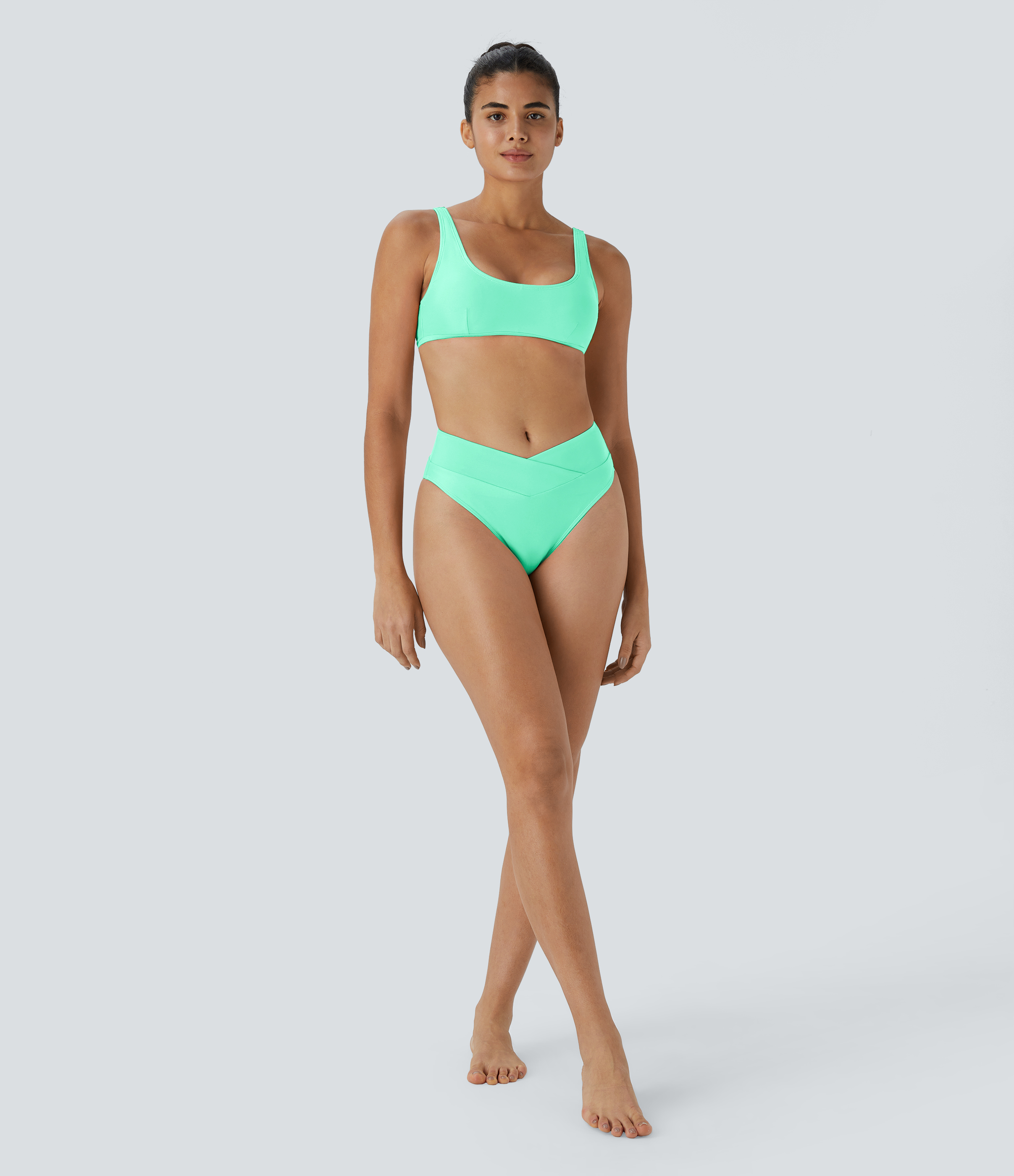 Halara Crossover Bikini Bottom Swimsuit  - Fresh Green Onion - S 