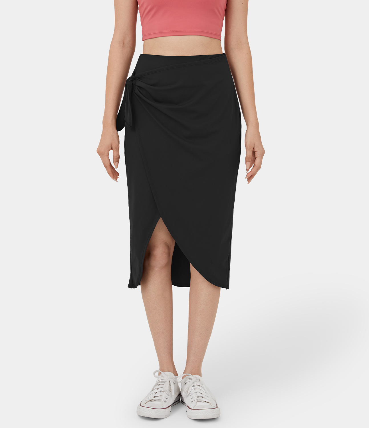 

Halara High Waisted Tie Side 2-in-1 Midi Casual Skirt - Black
