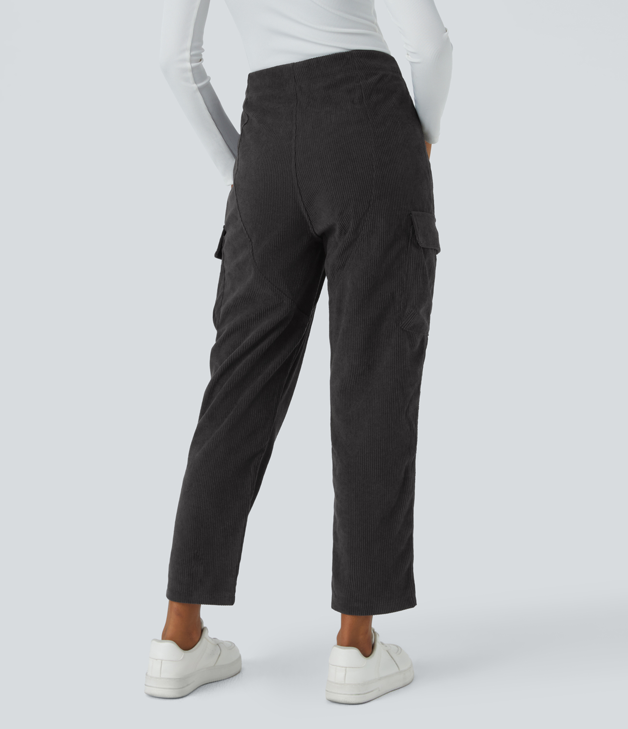 Halara High Waisted Button Zipper Multiple Pockets Corduroy Casual Pants  - Nine Iron - XL sweatpants jogger pants stacked sweatpants 