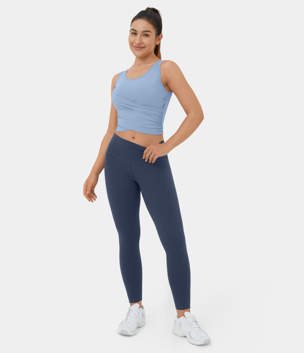 Halara Softlyzeroв„ў Airy Round Neck Crossover Hem Plicated Stacked Cropped Cool Touch Yoga Tank Top Tank Top - Chambray Blue - M golf tops 