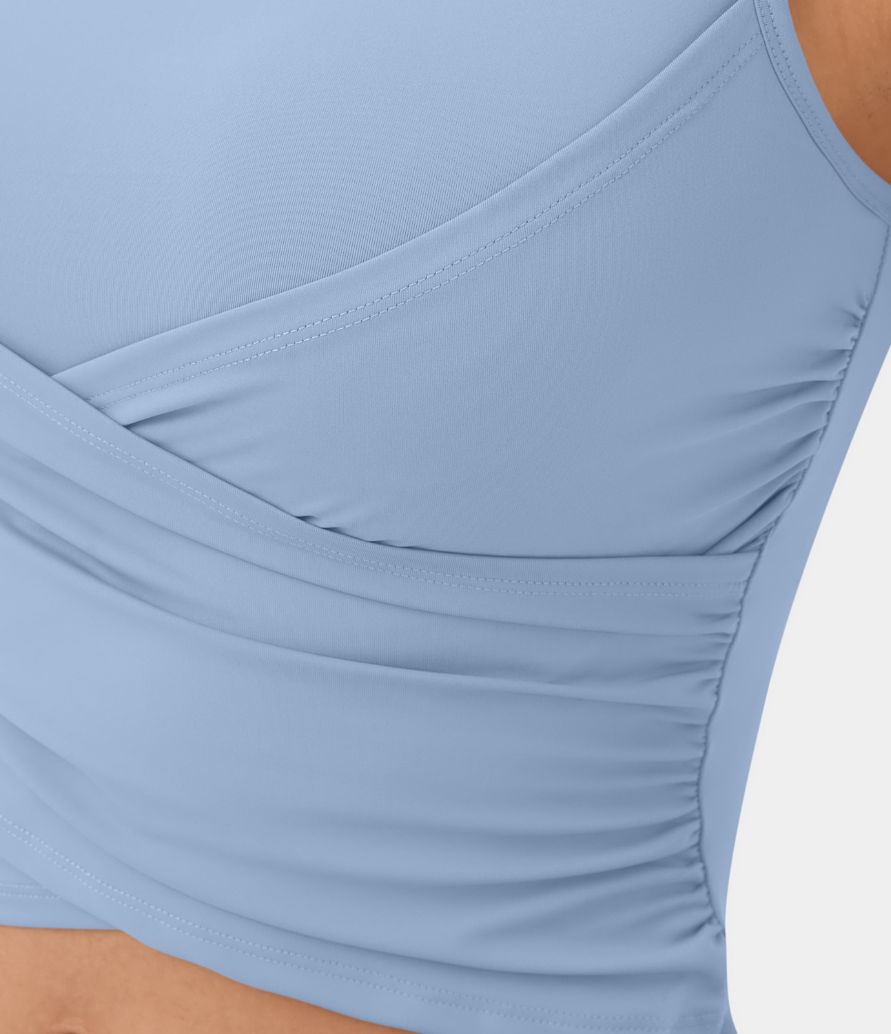 Halara Softlyzeroв„ў Airy Round Neck Crossover Hem Plicated Stacked Cropped Cool Touch Yoga Tank Top Tank Top - Chambray Blue - M golf tops 