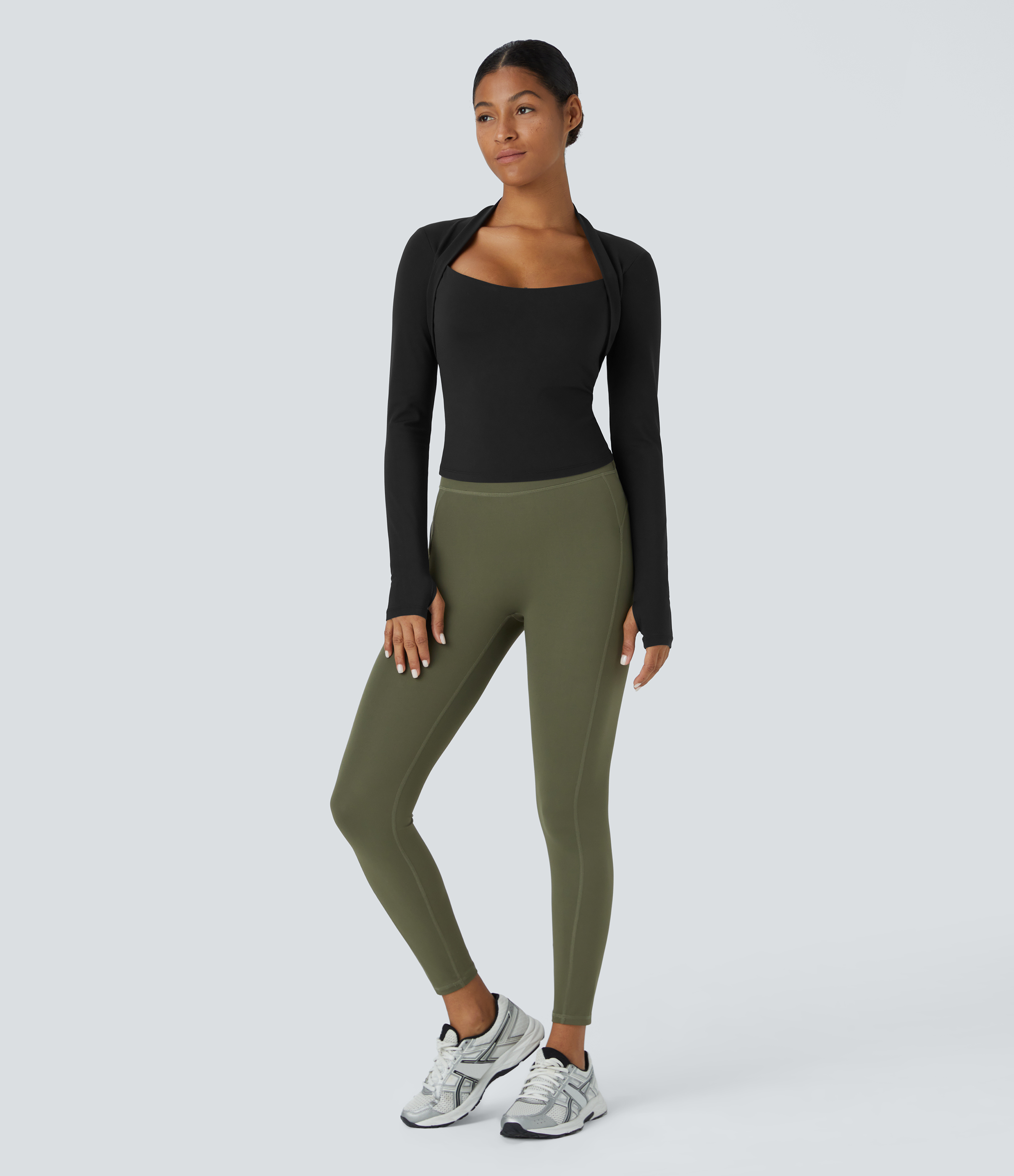 Halara Softlyzeroв„ў Plush Long Sleeve Thumb Hole 2-in-1 Yoga Sports Top  - Black - S(Long) 