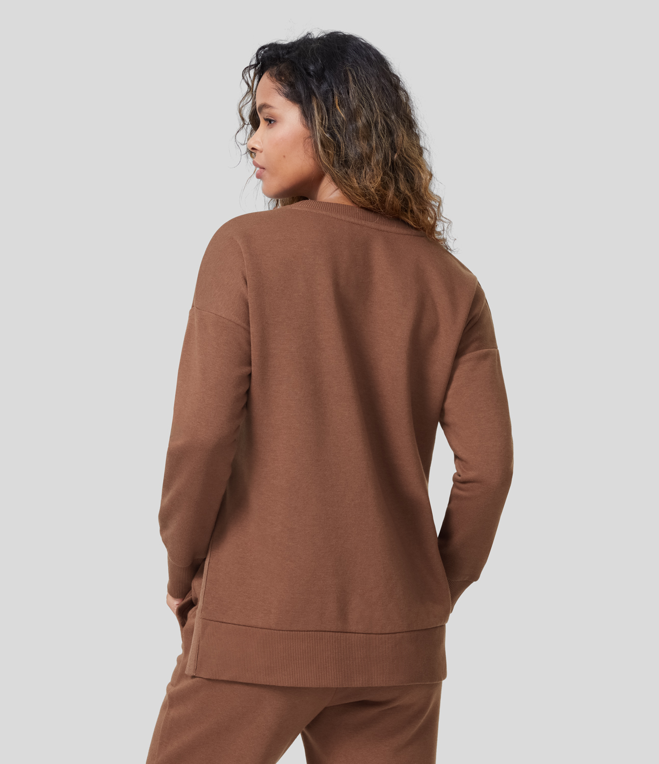

Halara Round Neck Side Split Casual Cotton Sweatshirt - Russet