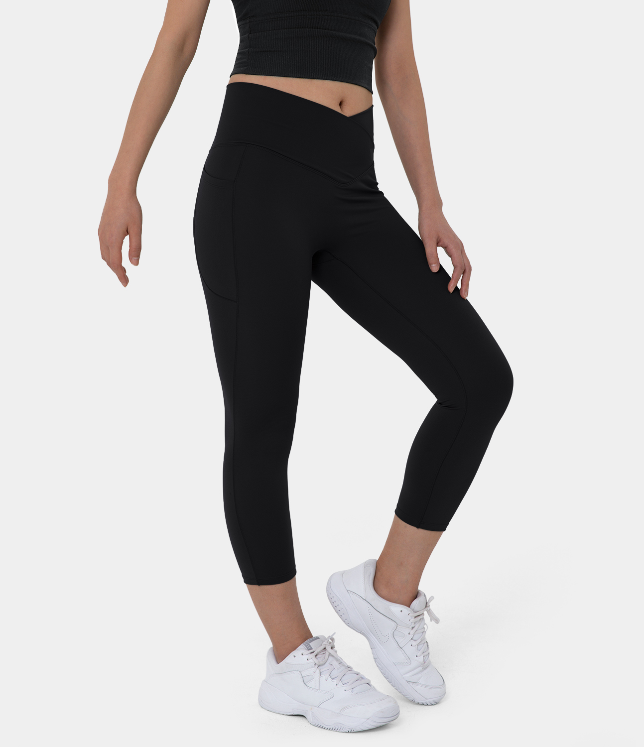 Women's Patitoff Pet Hair Resistant High Waisted Crossover Plain Capri