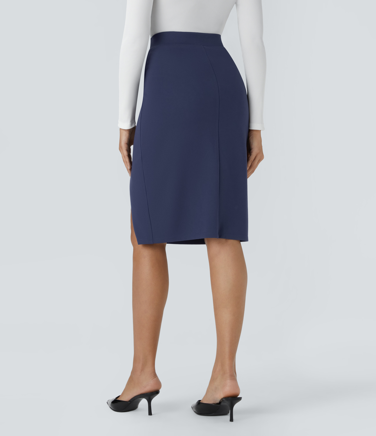 Halara High Waisted Ruched Split Hem Slim Midi Work Skirt  - Patriot Blue - S(regular) 