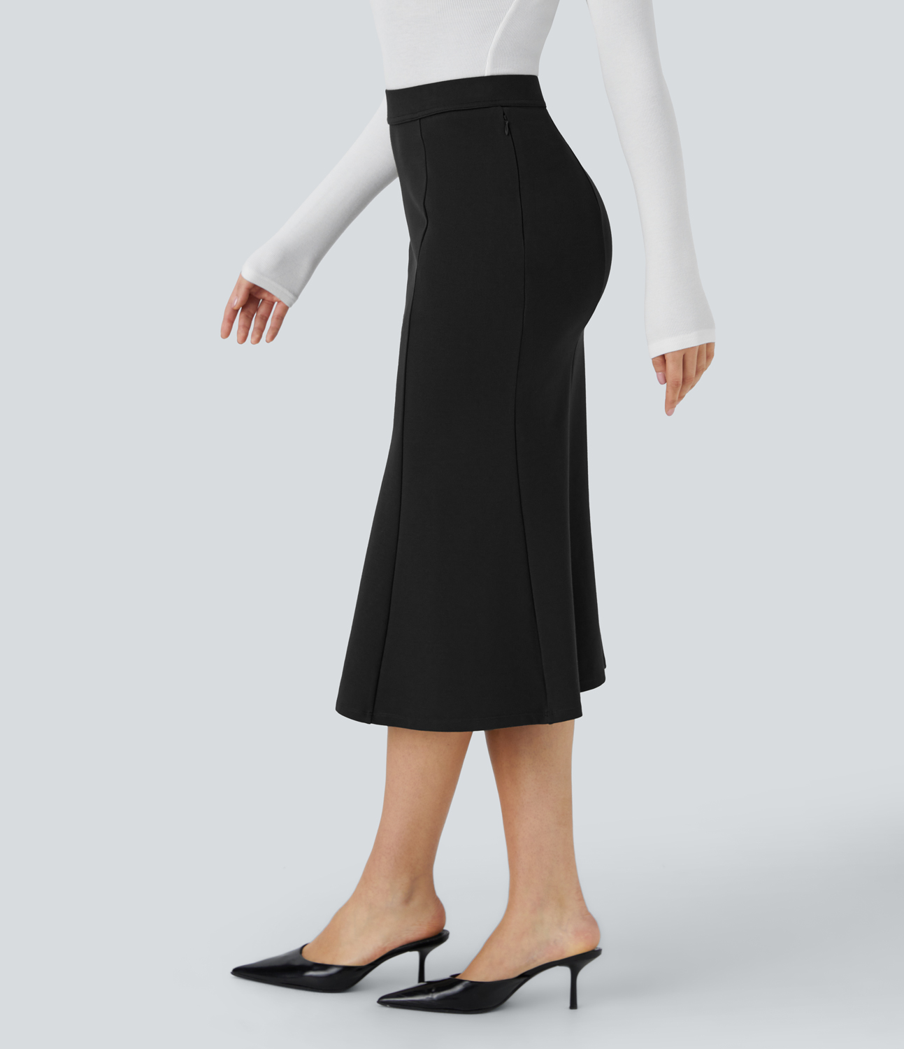 Halara High Waisted Side Zip Pocket Midi Work Mermaid Skirt  - Black - XL(regular) 