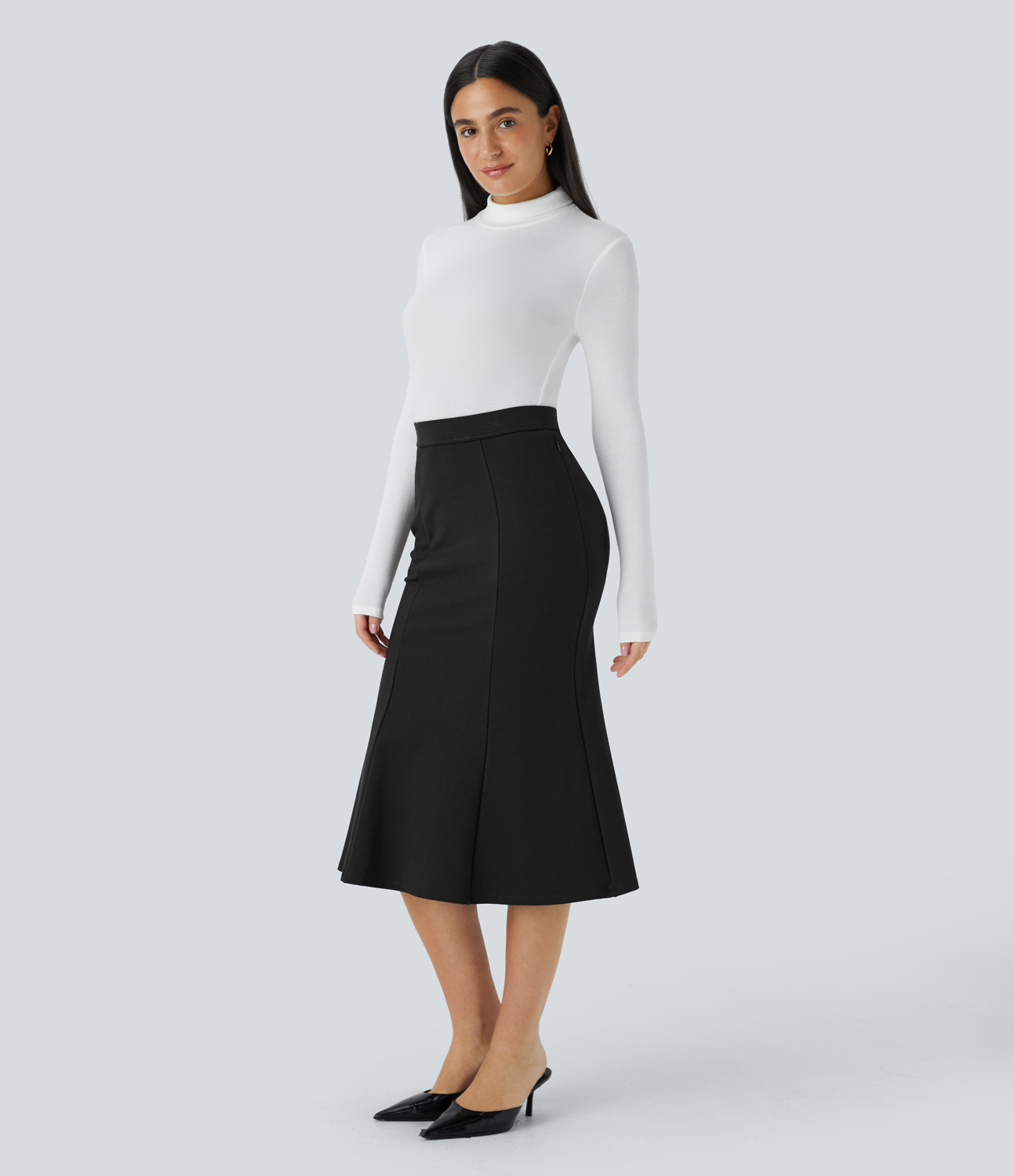 Halara High Waisted Side Zip Pocket Midi Work Mermaid Skirt  - Black - XL(regular) 
