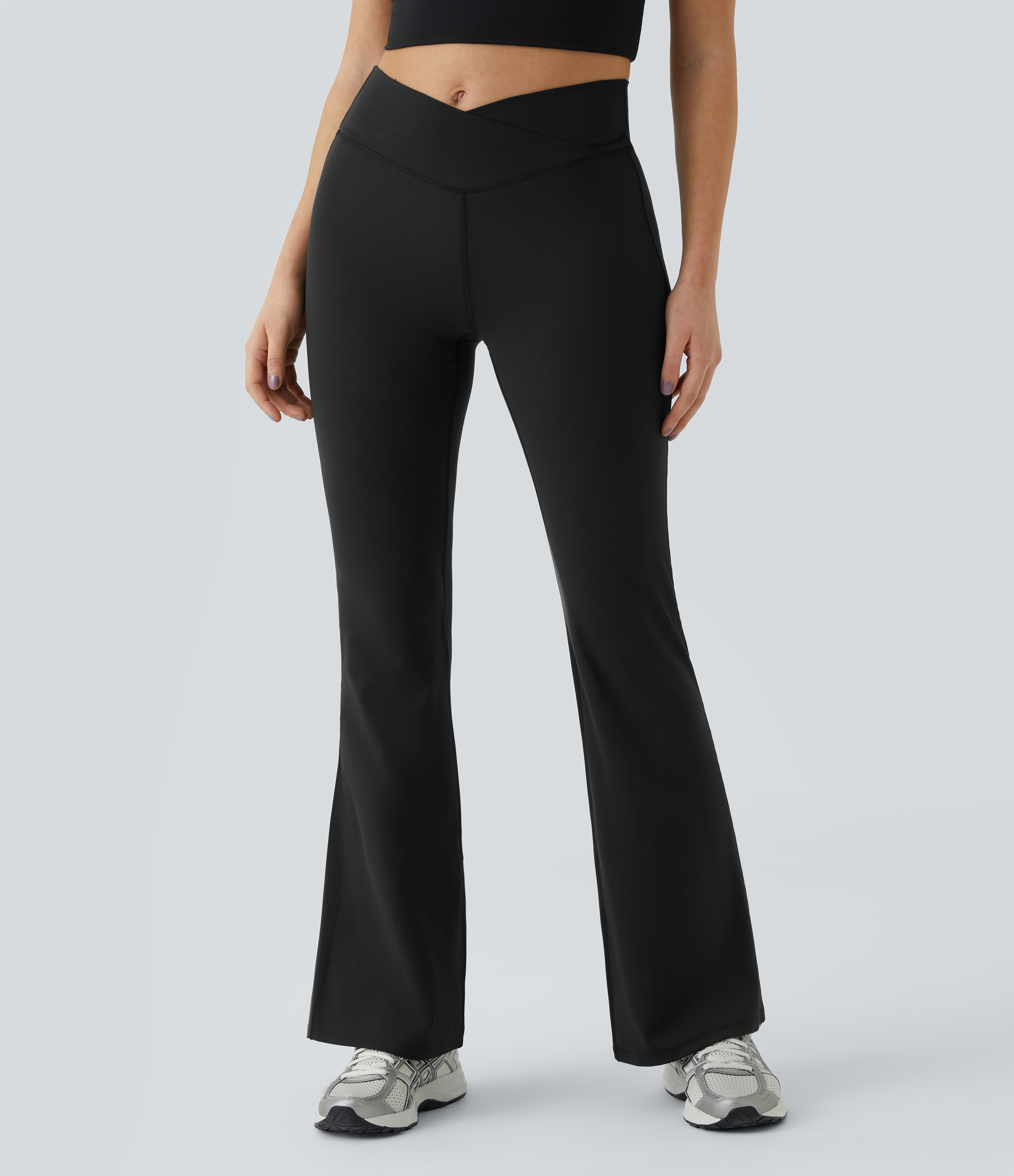 Halara High Waisted Crossover Flare Yoga Leggings  - Black - M(petite) gym leggings leggings with pockets leggings with butt lift 