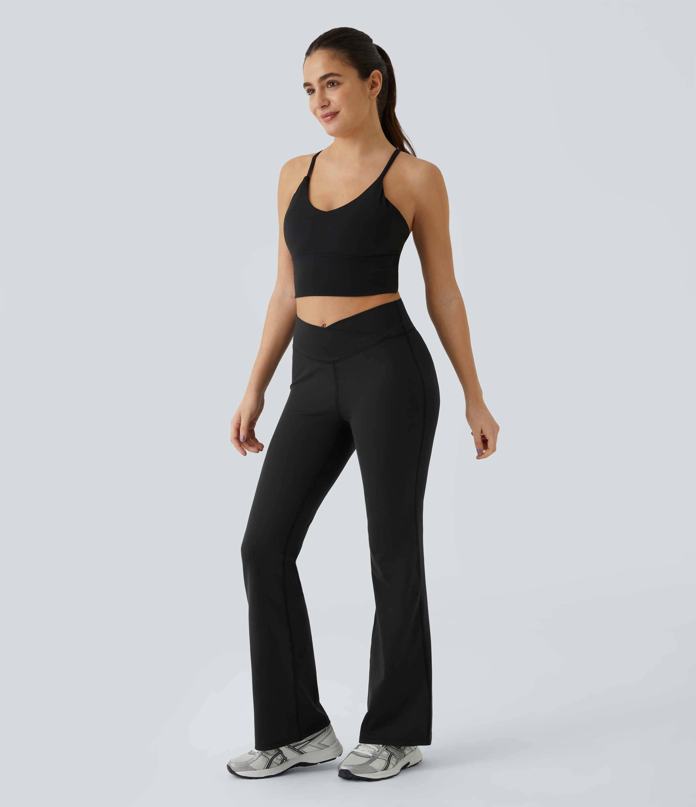 Halara High Waisted Crossover Flare Yoga Leggings  - Black - M(petite) gym leggings leggings with pockets leggings with butt lift 