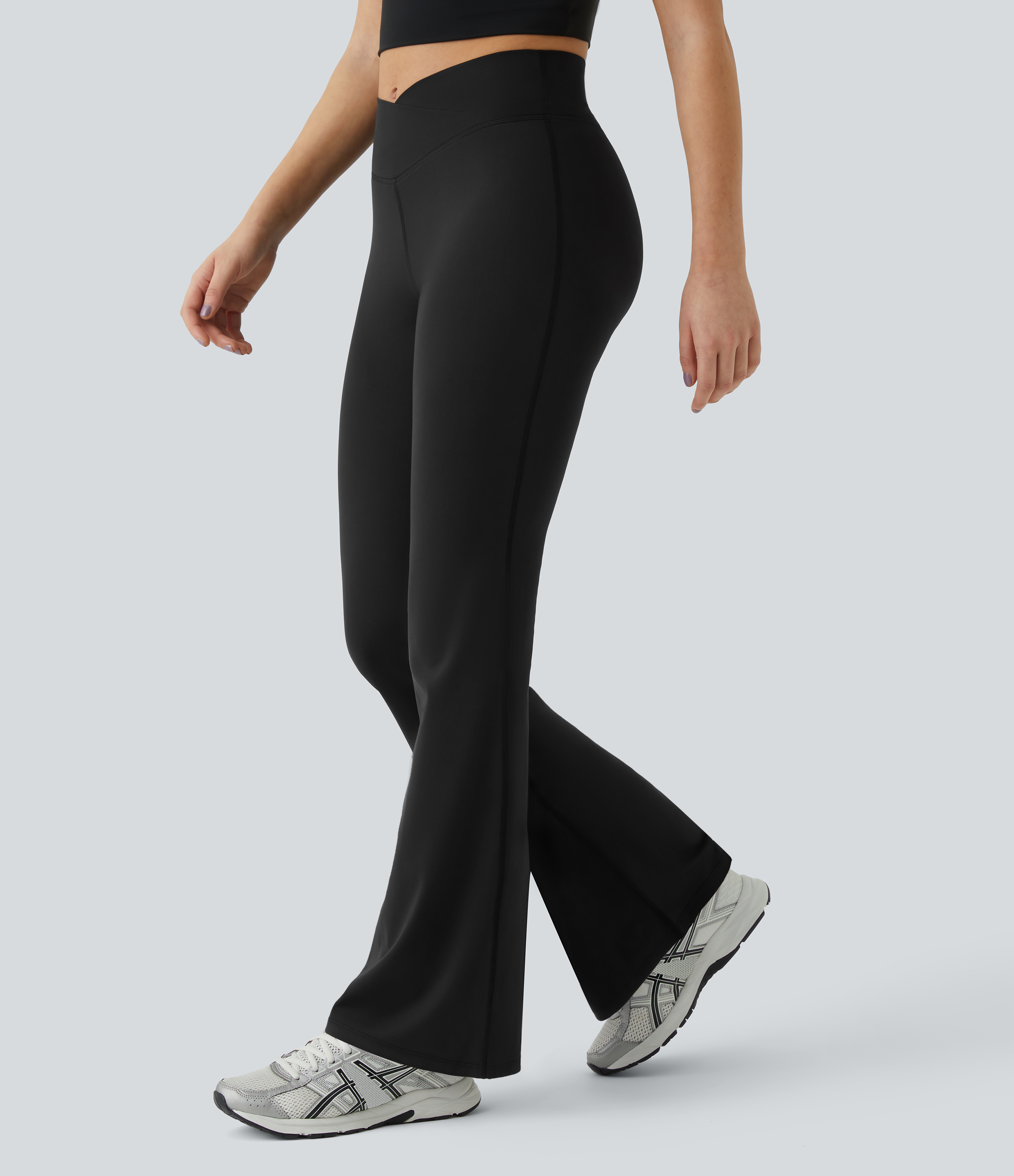Halara High Waisted Crossover Flare Yoga Leggings  - Black - M(petite) gym leggings leggings with pockets leggings with butt lift 