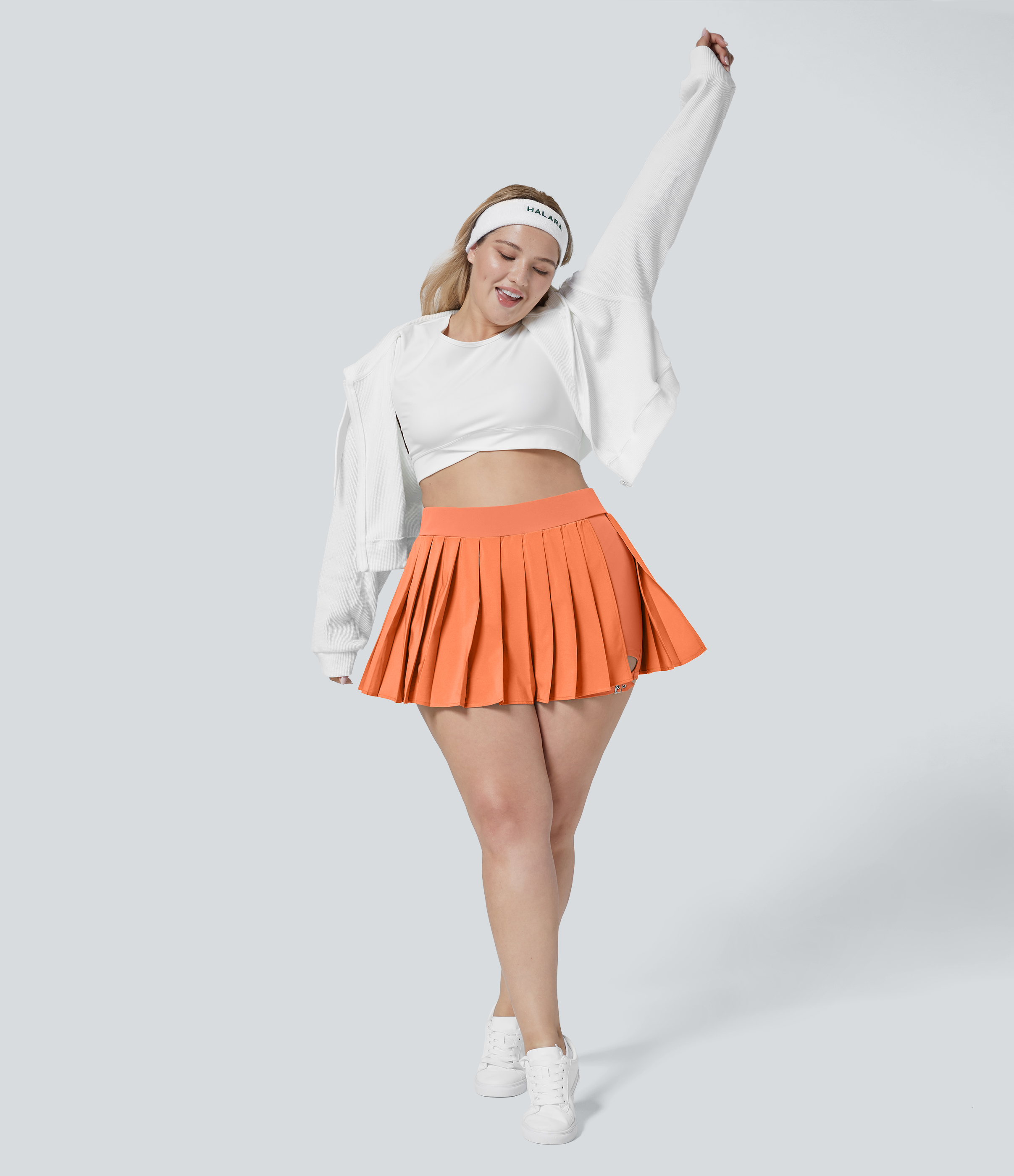 Halara Breezefulв„ў High Waisted Pleated 2-in-1 Side Pocket Adjustable Buckle Quick Dry Mini Casual Plus Size Skirt  - Blush Orange - 2X(regular) 